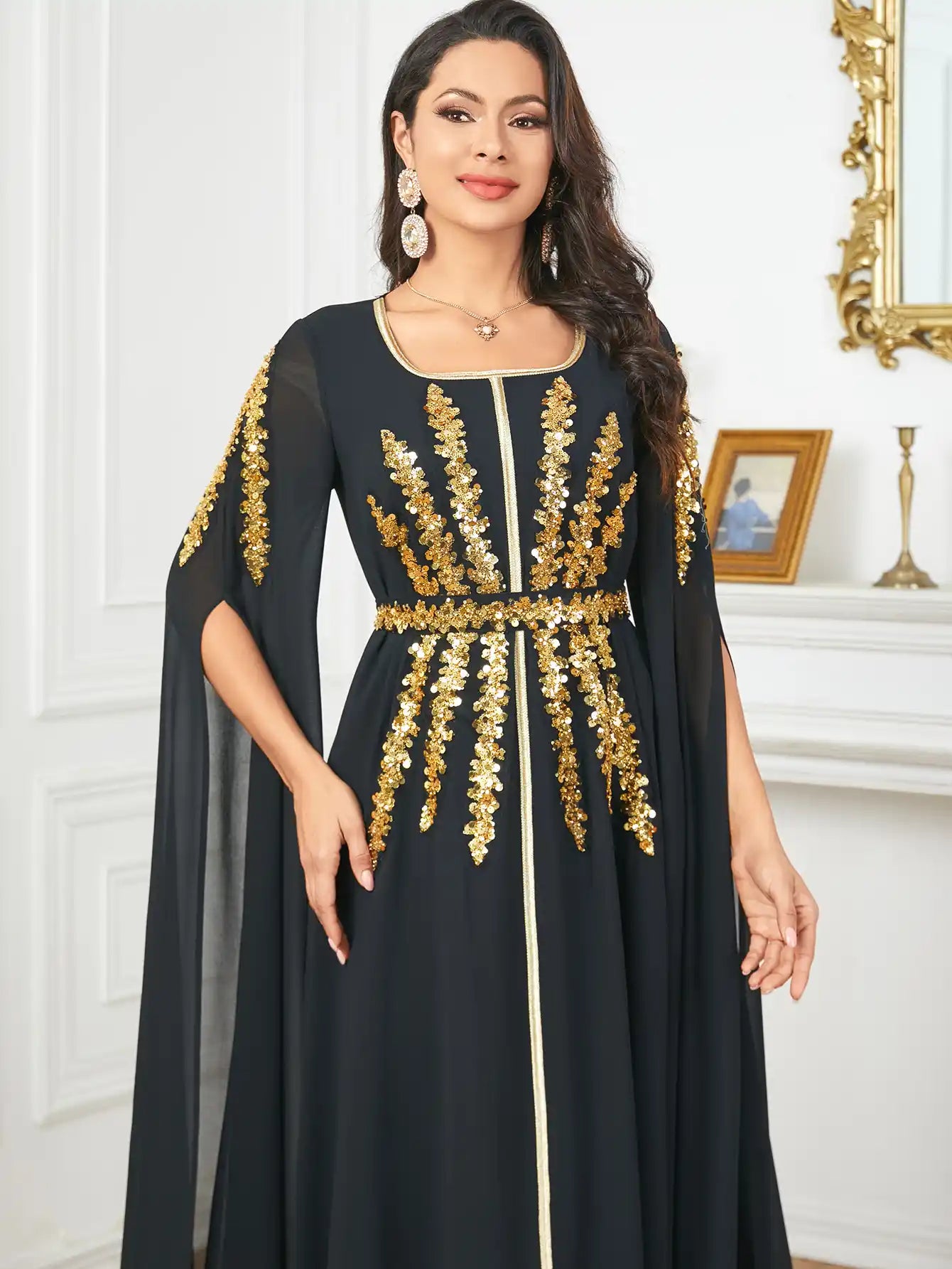 3915 Arabic Women's Robe Ultra Long Sleeve Muslim Dress