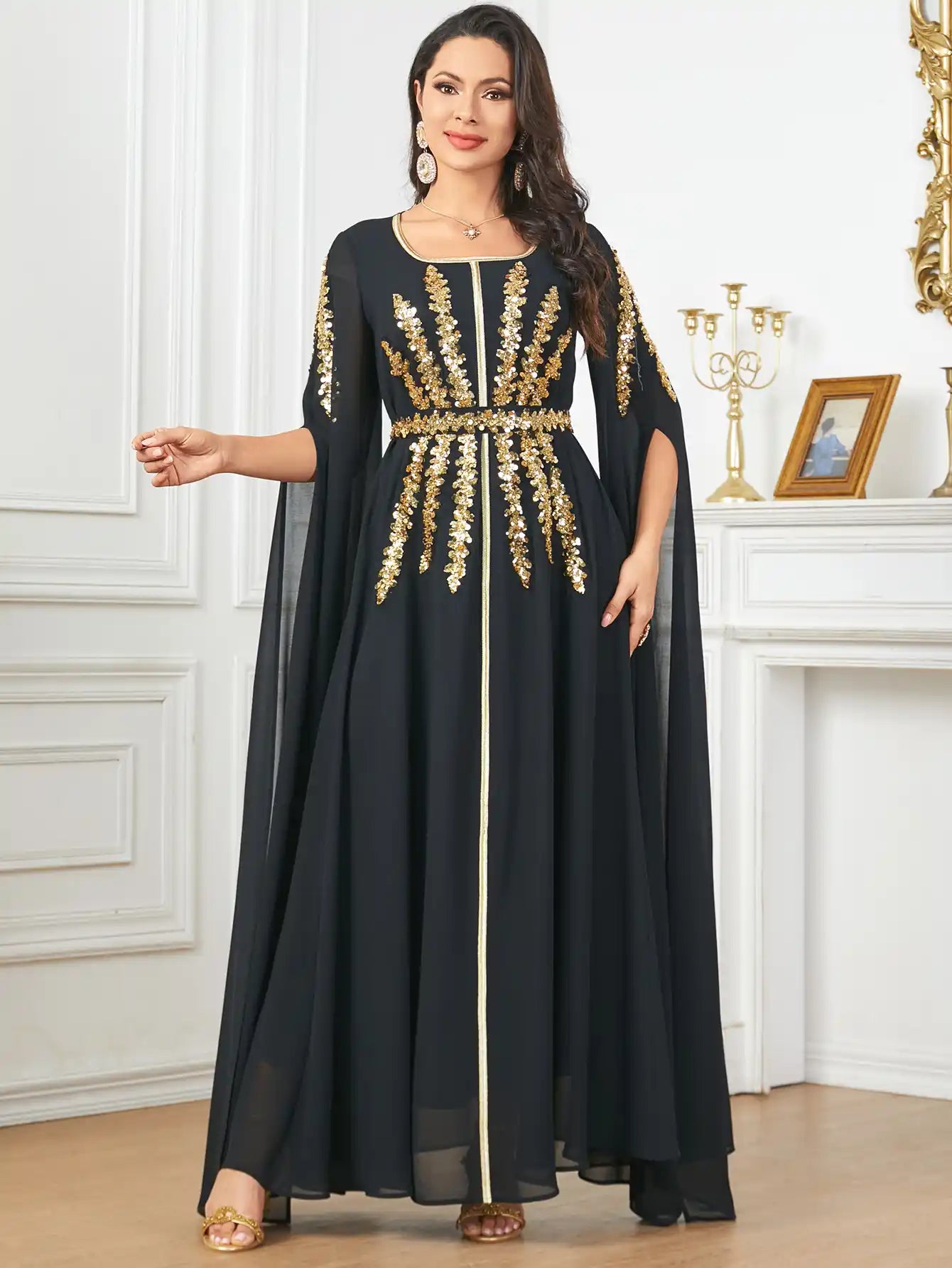 3915 Arabic Women's Robe Ultra Long Sleeve Muslim Dress