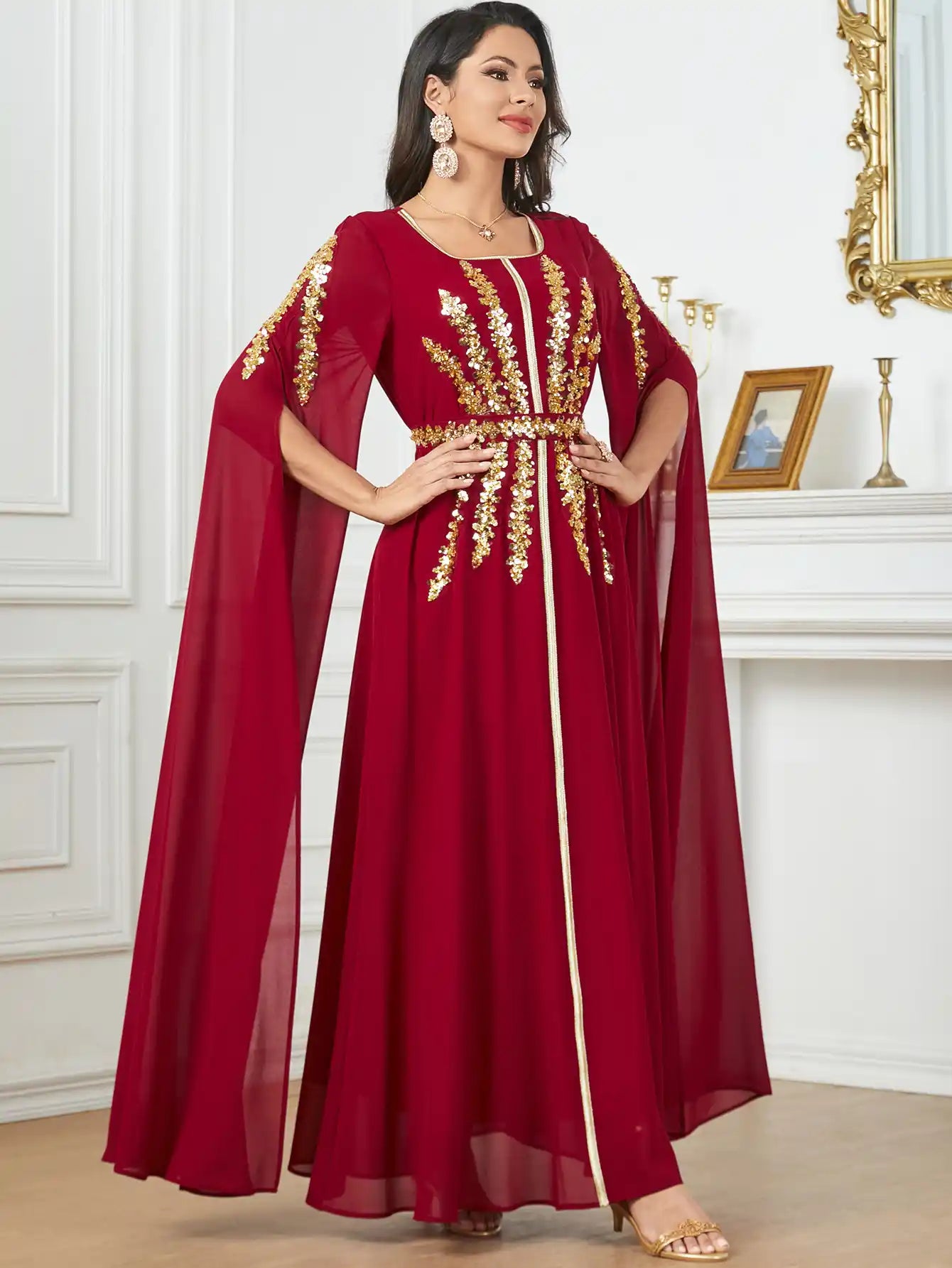 3915 Arabic Women's Robe Ultra Long Sleeve Muslim Dress