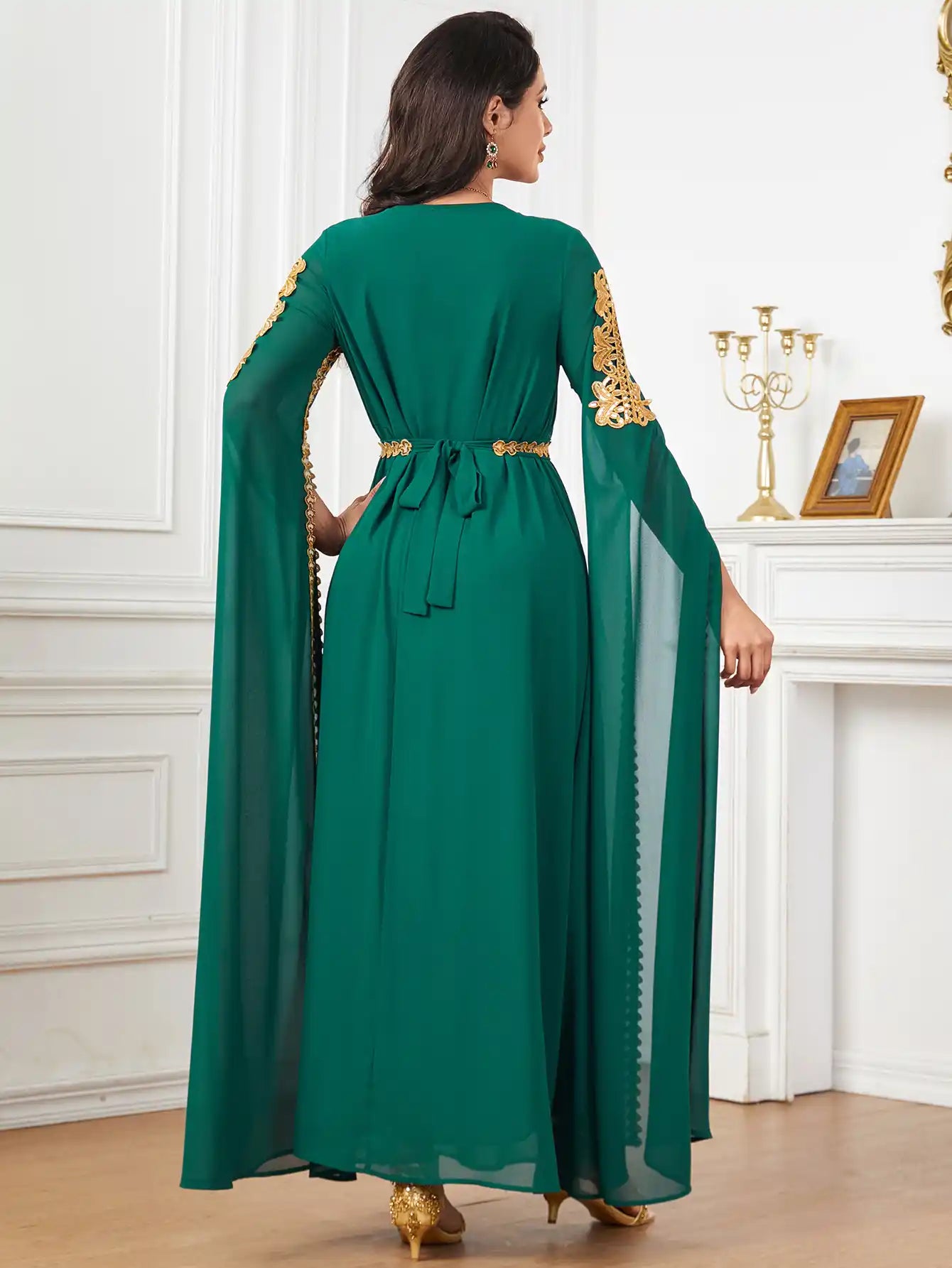 3918 Dubai Super Long Sleeve Stitching Dress Muslim Clothing