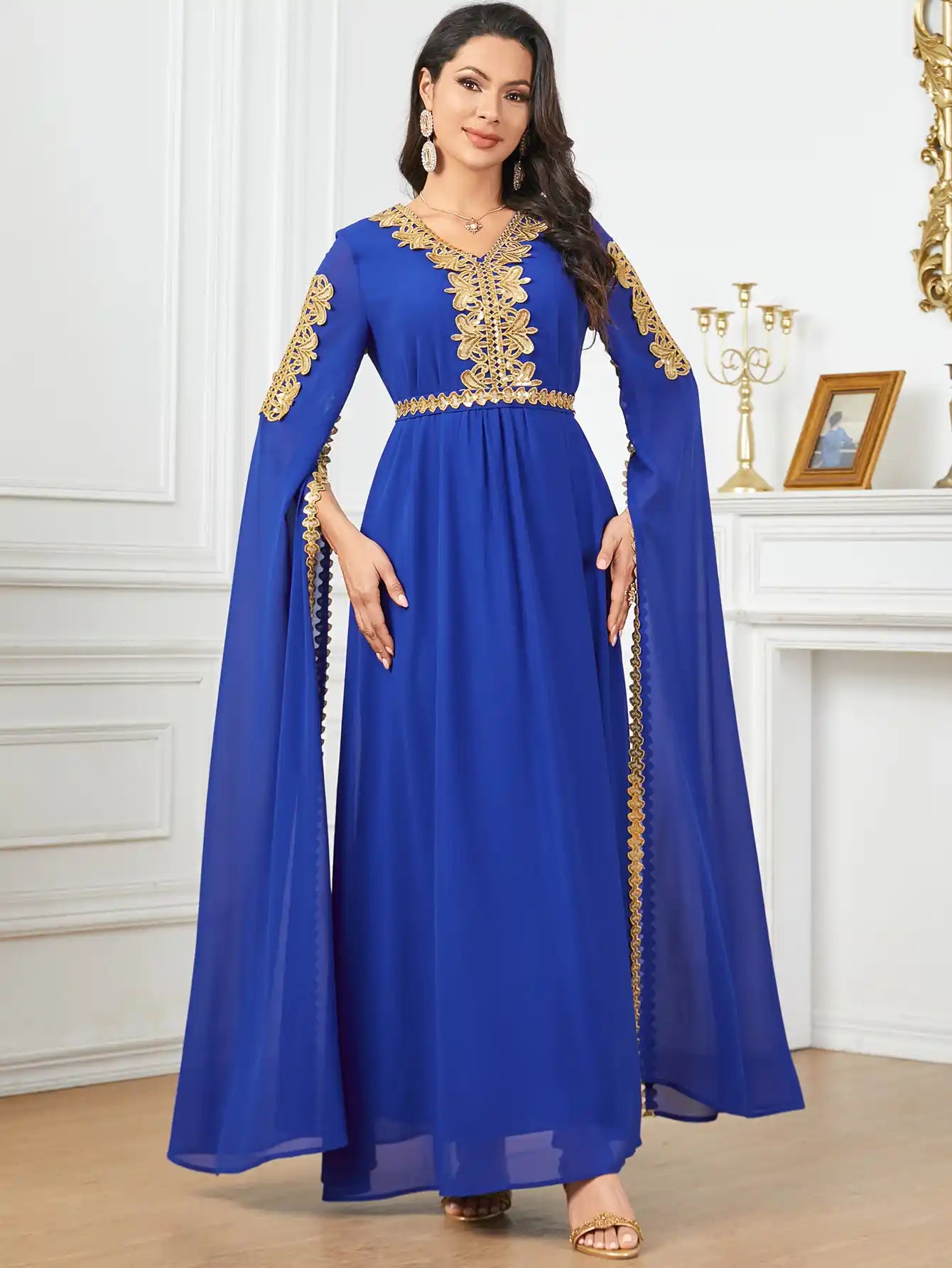 3918 Dubai Super Long Sleeve Stitching Dress Muslim Clothing