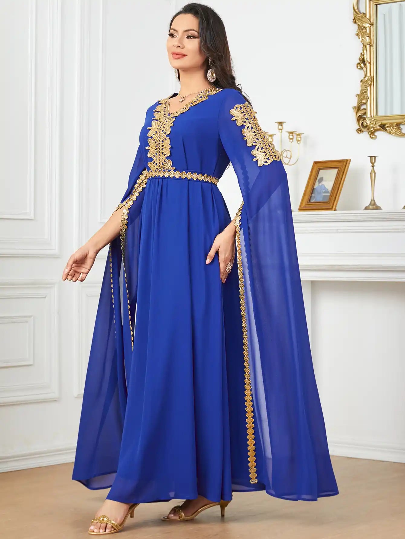 3918 Dubai Super Long Sleeve Stitching Dress Muslim Clothing