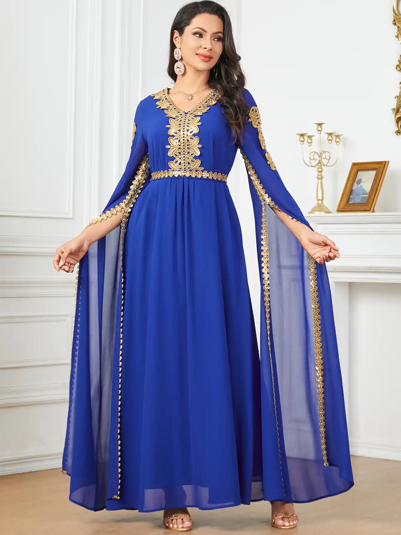 3918 Dubai Super Long Sleeve Stitching Dress Muslim Clothing