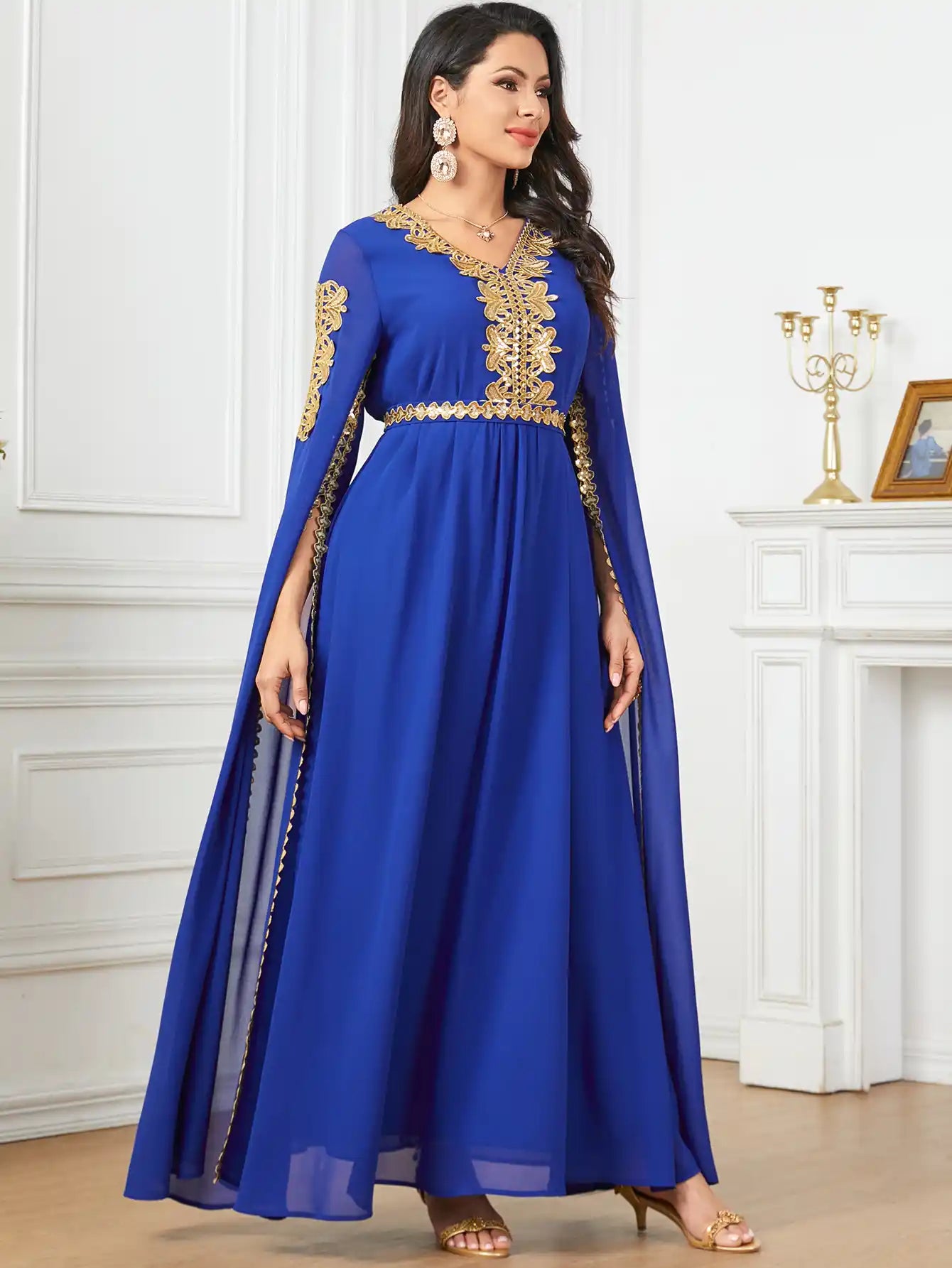 3918 Dubai Super Long Sleeve Stitching Dress Muslim Clothing