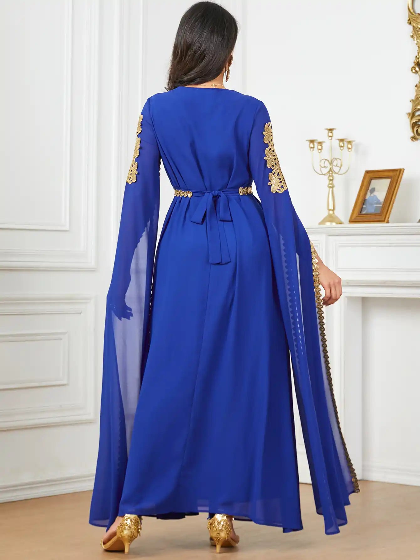 3918 Dubai Super Long Sleeve Stitching Dress Muslim Clothing