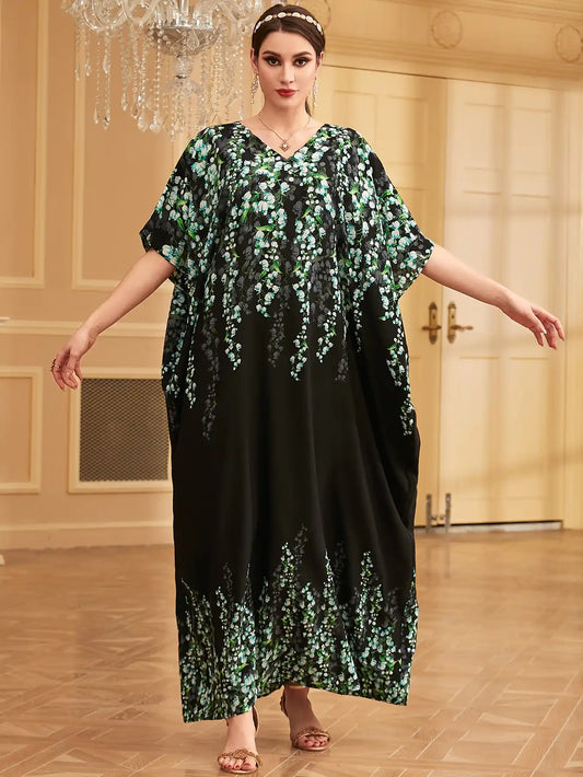 3982 Muslim Robe Women Floral Abayas Dress