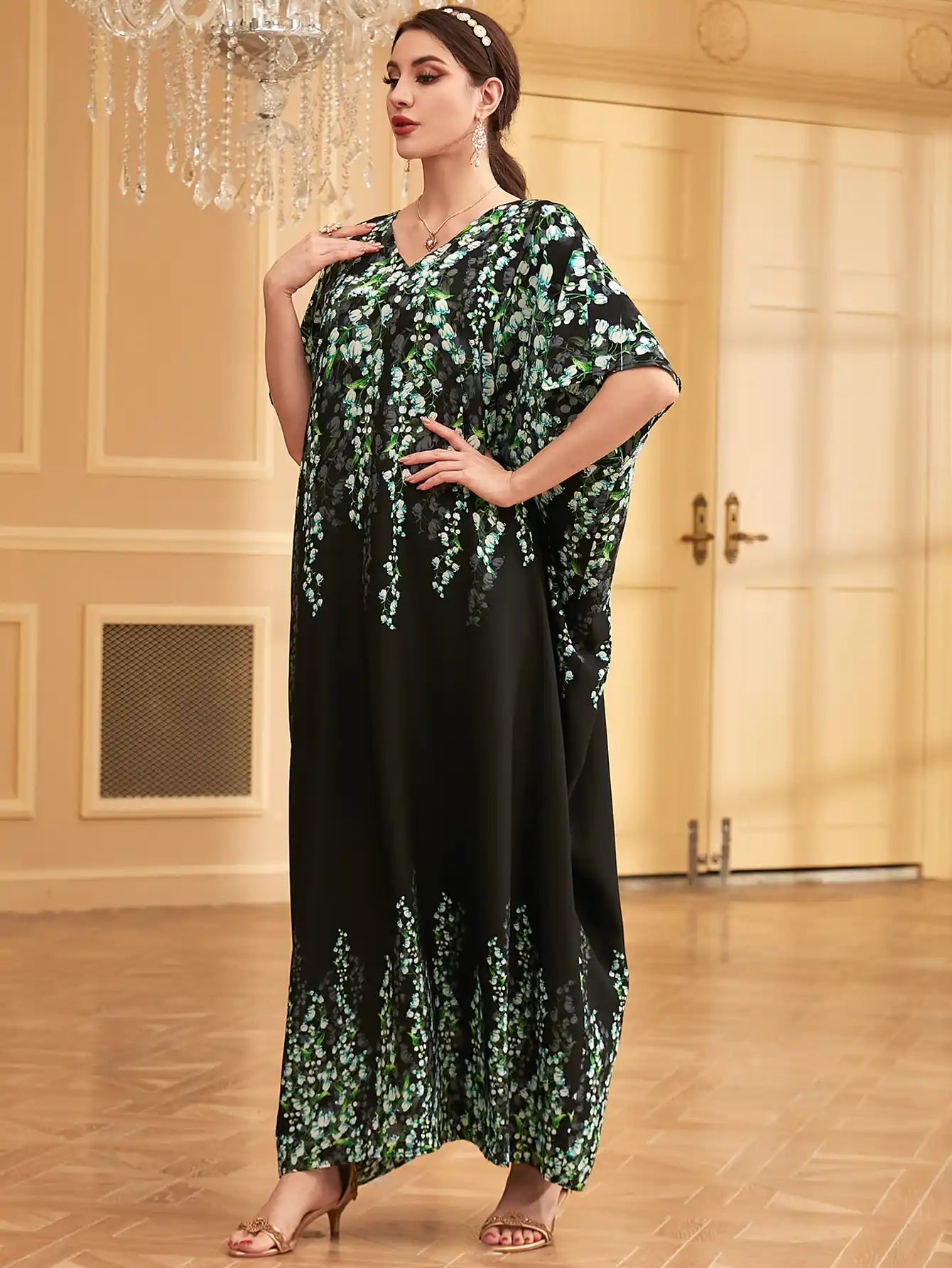 3982 Muslim Robe Women Floral Abayas Dress