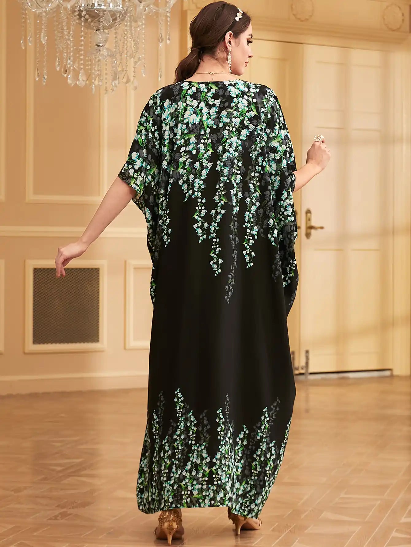 3982 Muslim Robe Women Floral Abayas Dress