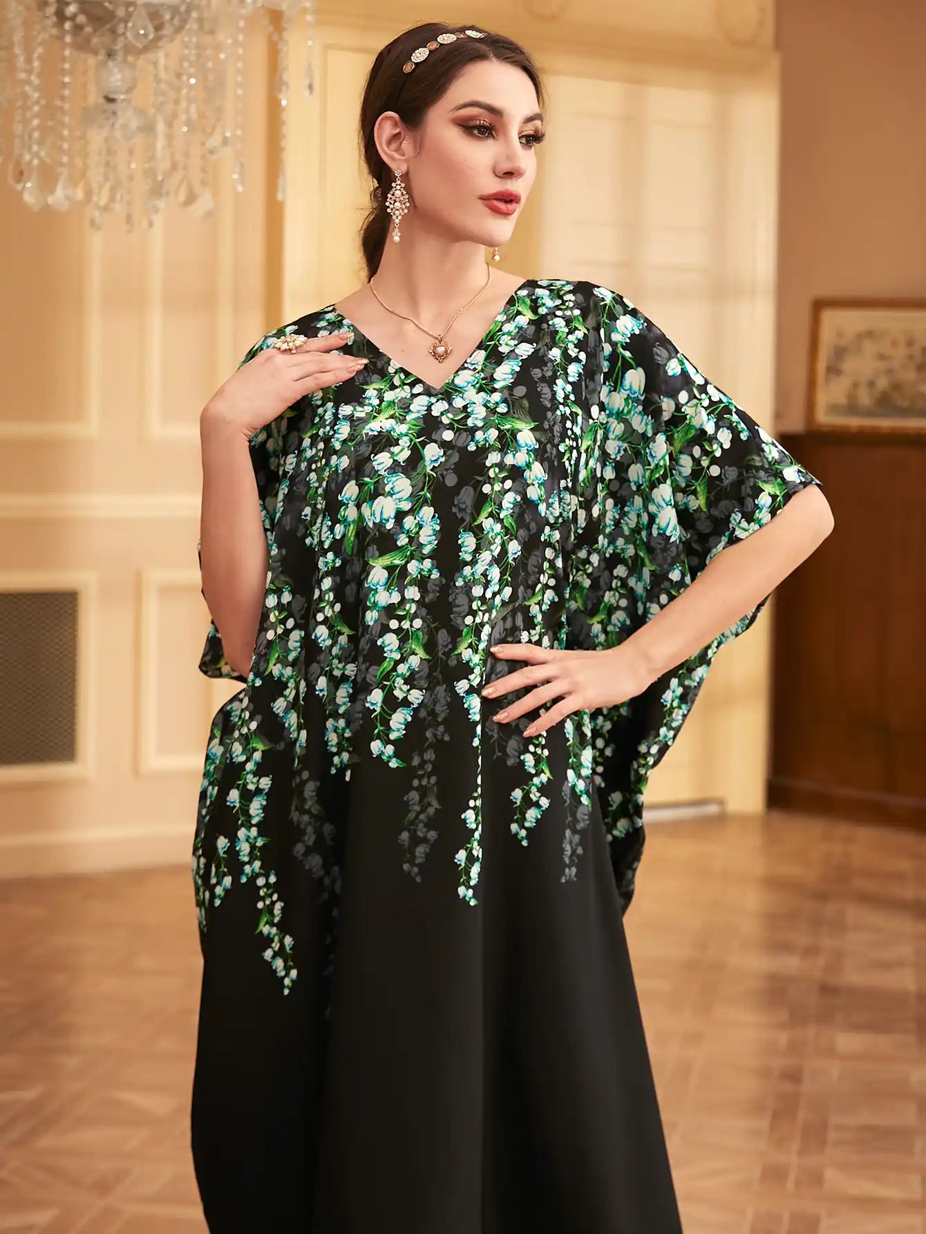 3982 Muslim Robe Women Floral Abayas Dress