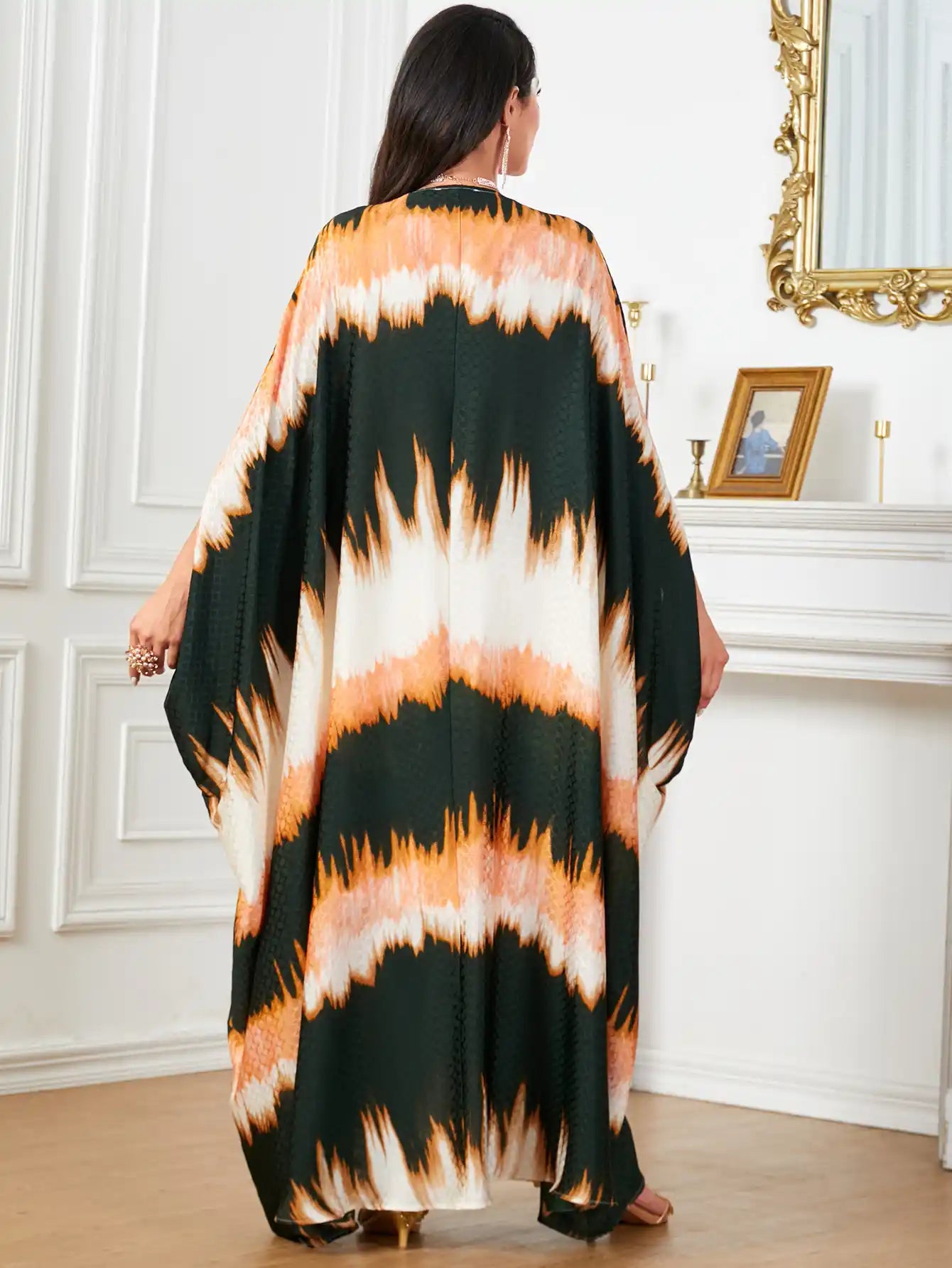 3989 Muslim Bat Sleeves Floral Arabic Robe Loose Dress