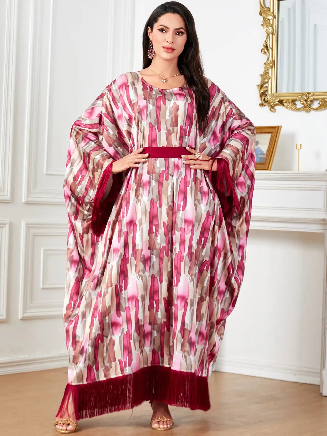 4004 Arabian Fashion Tassel Abaya Loose Robe Dress
