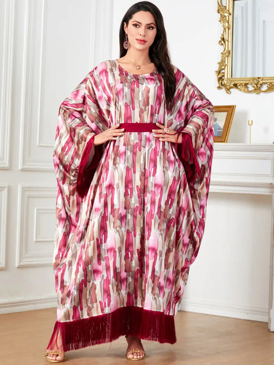 4004 Arabian Fashion Tassel Abaya Loose Robe Dress