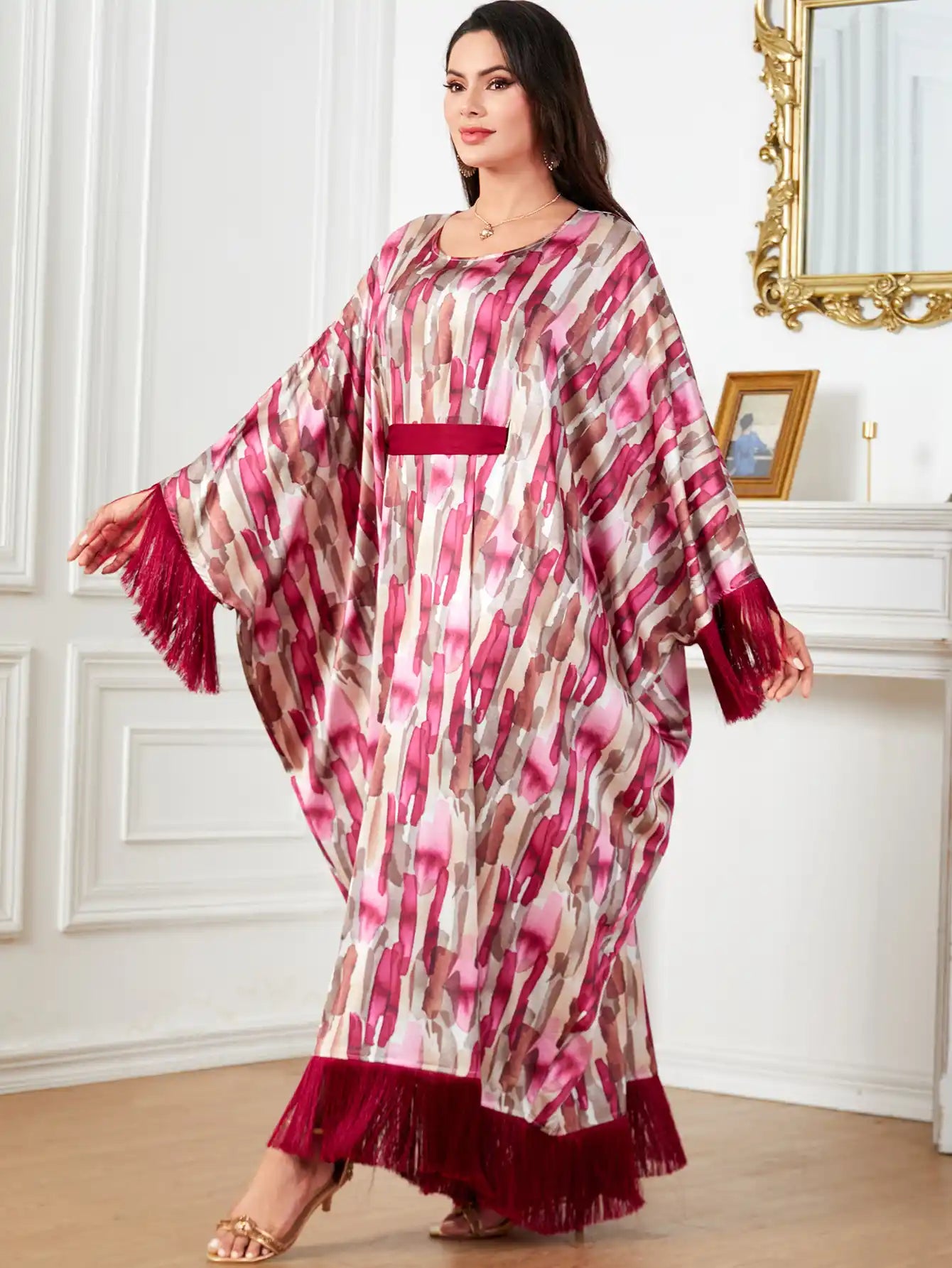 4004 Arabian Fashion Tassel Abaya Loose Robe Dress