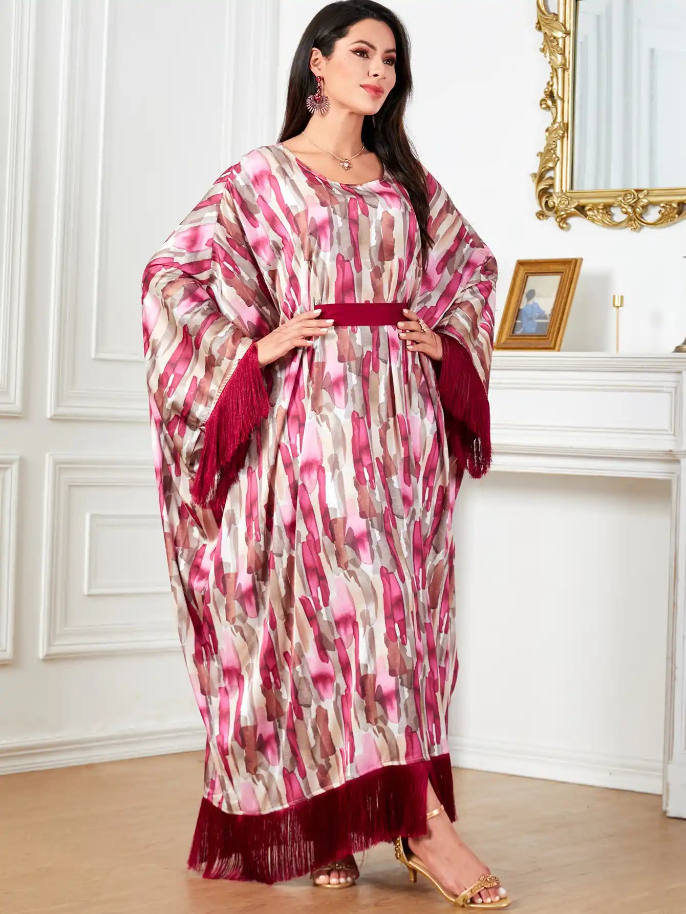 4004 Arabian Fashion Tassel Abaya Loose Robe Dress