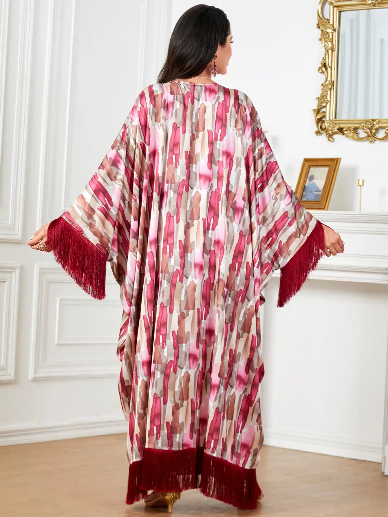 4004 Arabian Fashion Tassel Abaya Loose Robe Dress