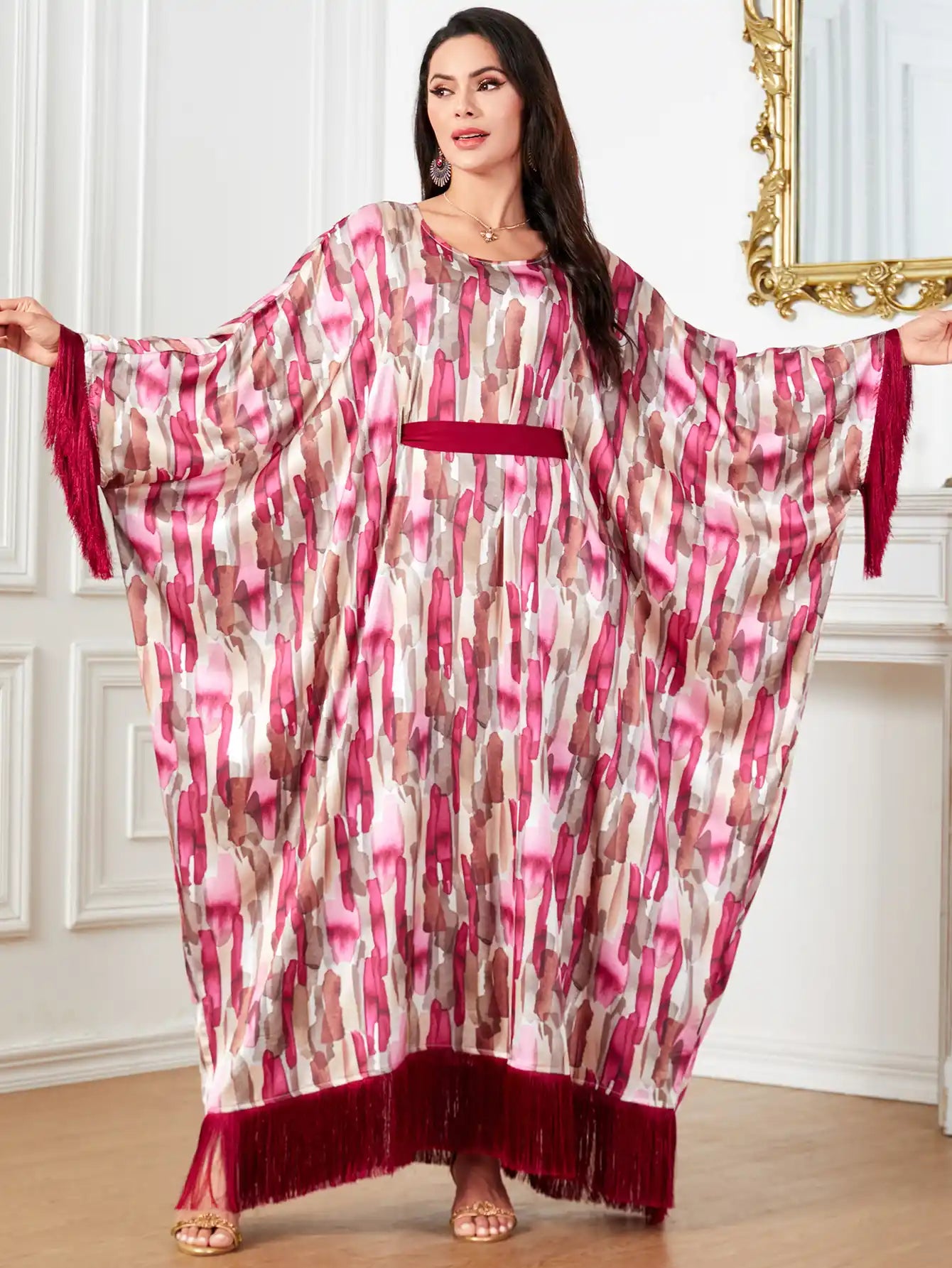 4004 Arabian Fashion Tassel Abaya Loose Robe Dress