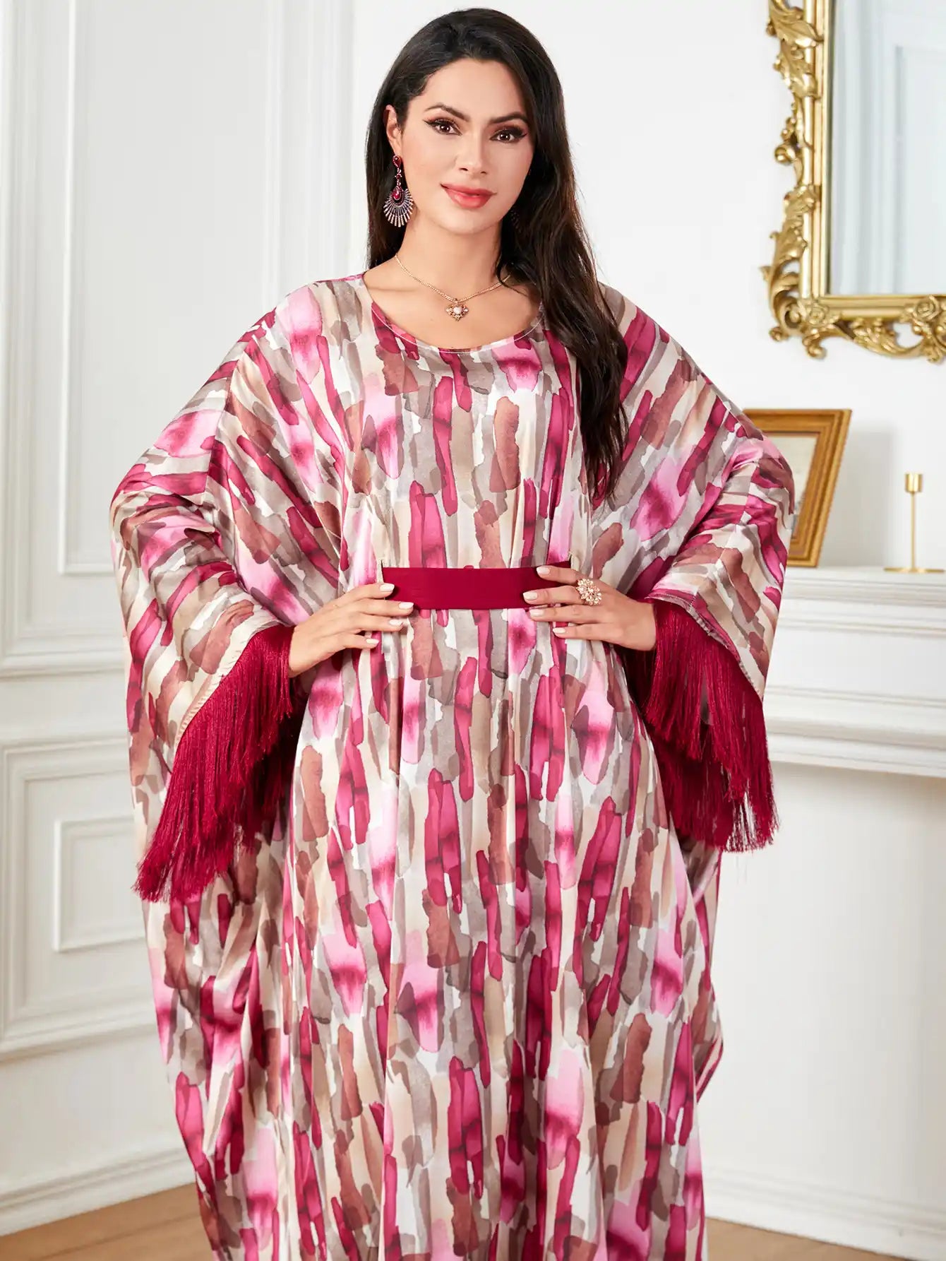 4004 Arabian Fashion Tassel Abaya Loose Robe Dress