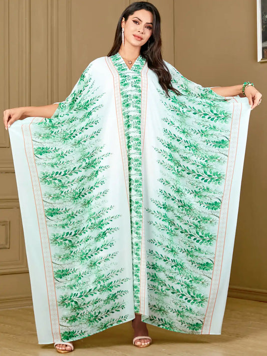 4016 Arabic Clothing Printed Floral Loose Dress