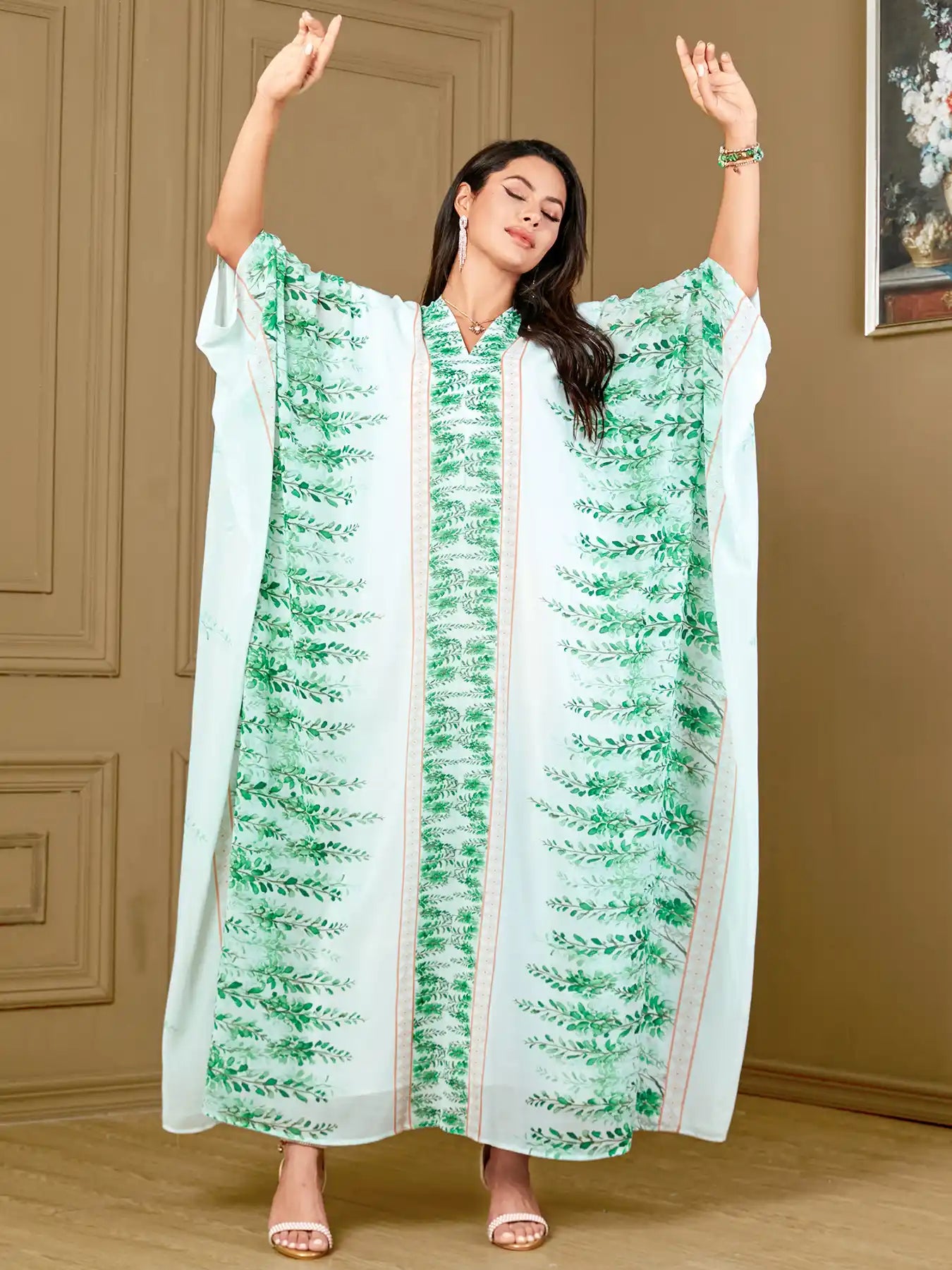 4016 Arabic Clothing Printed Floral Loose Dress