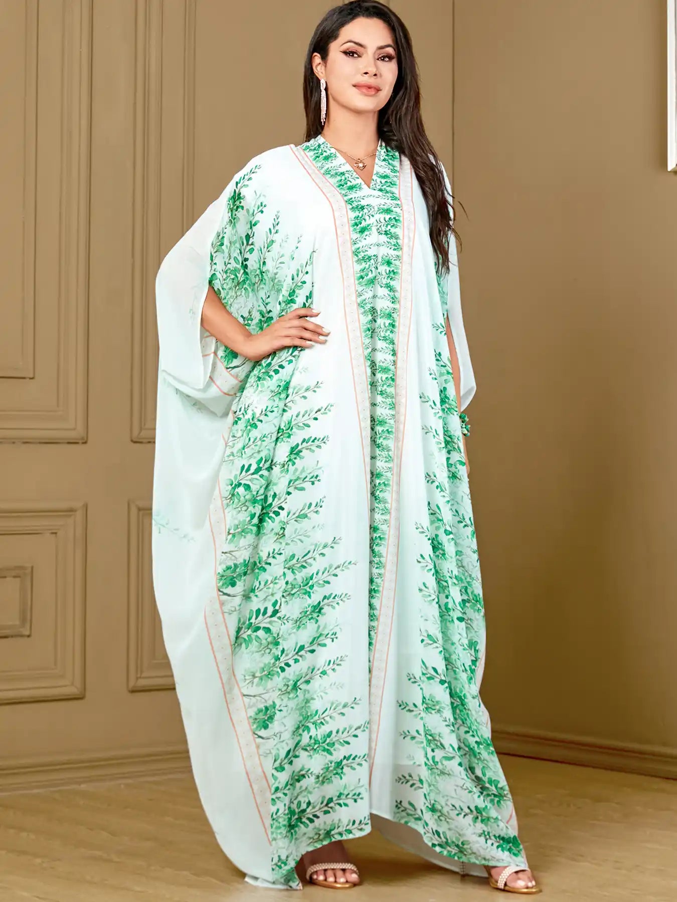 4016 Arabic Clothing Printed Floral Loose Dress