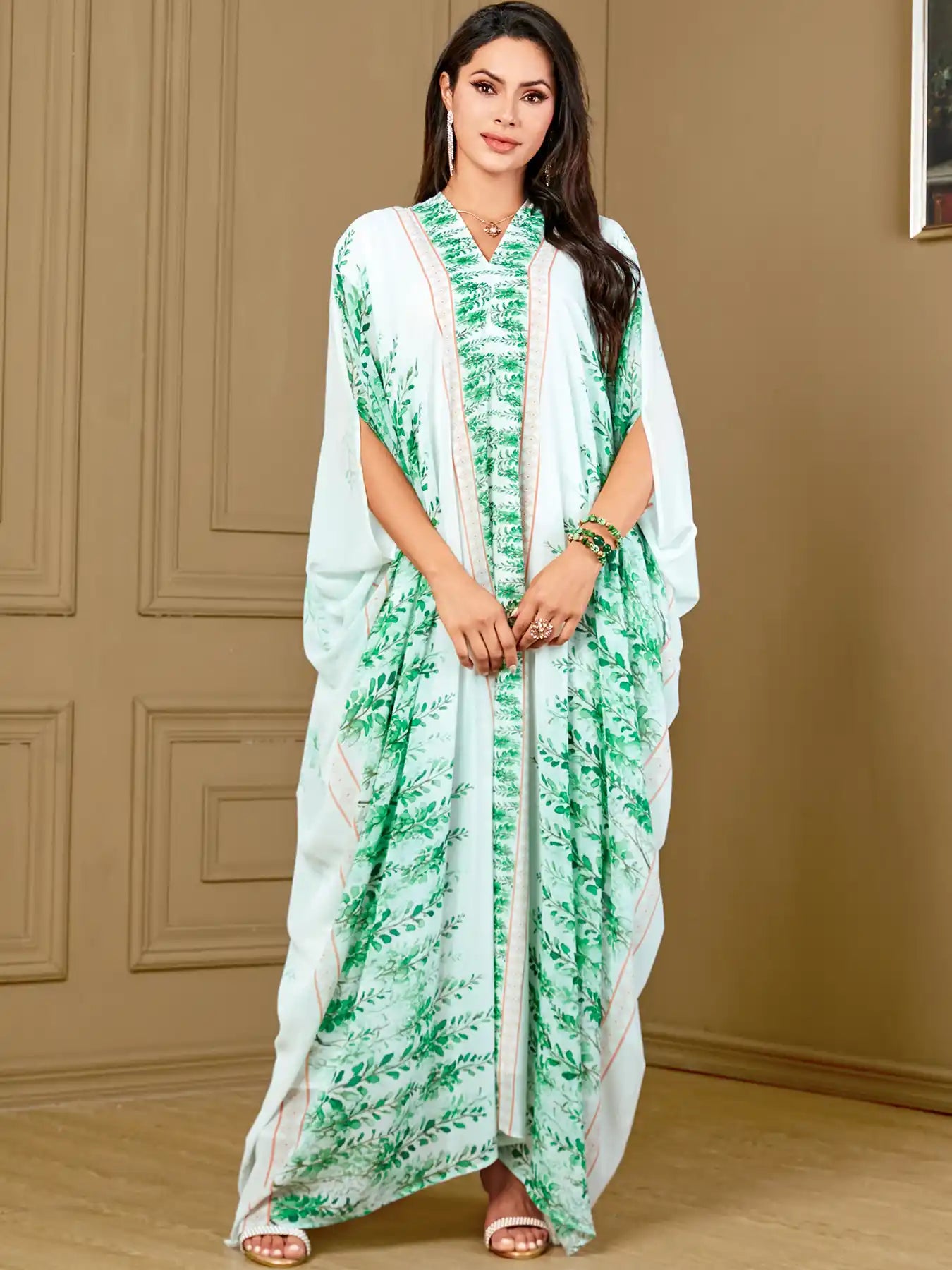 4016 Arabic Clothing Printed Floral Loose Dress