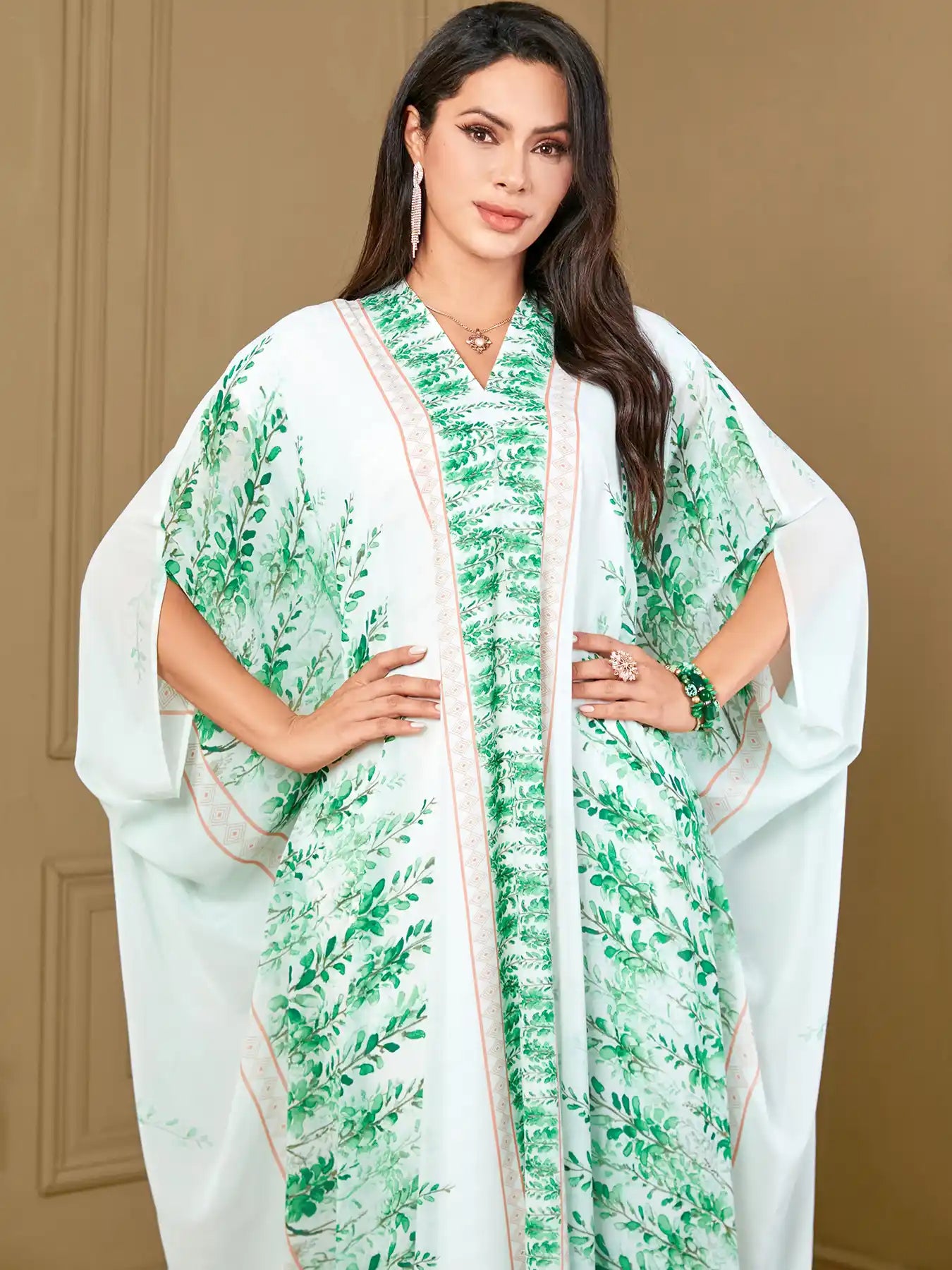 4016 Arabic Clothing Printed Floral Loose Dress