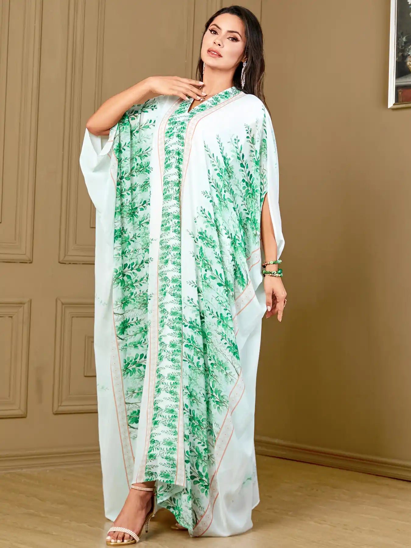 4016 Arabic Clothing Printed Floral Loose Dress