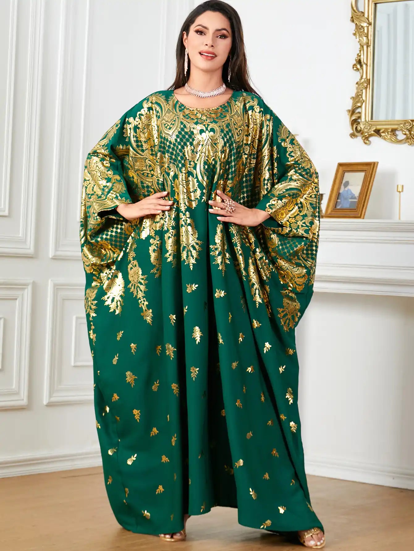 4036 Muslim Bat Sleeve Loose Gilded Muslim Dress