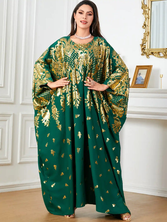 4036 Muslim Bat Sleeve Loose Gilded Muslim Dress