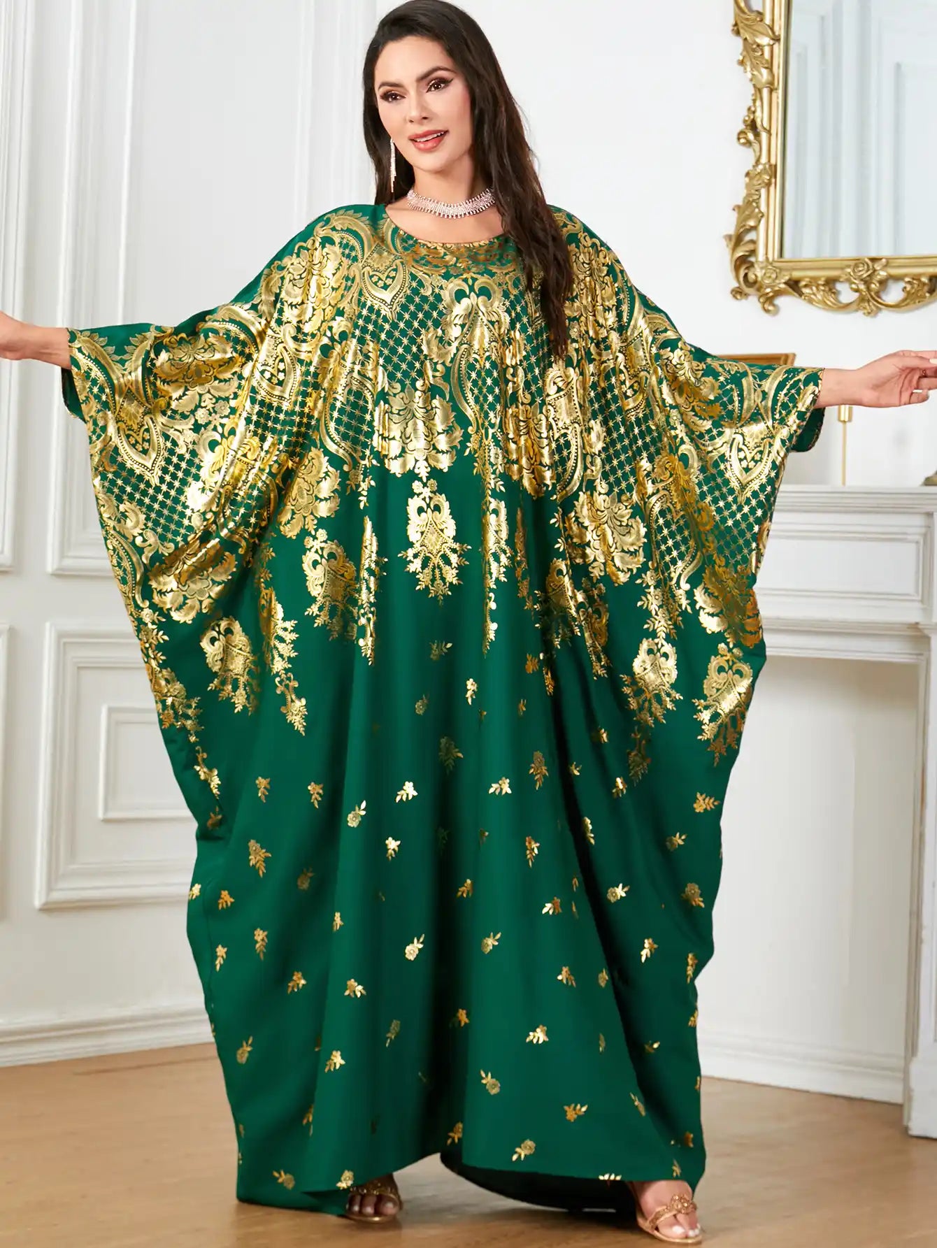 4036 Muslim Bat Sleeve Loose Gilded Muslim Dress