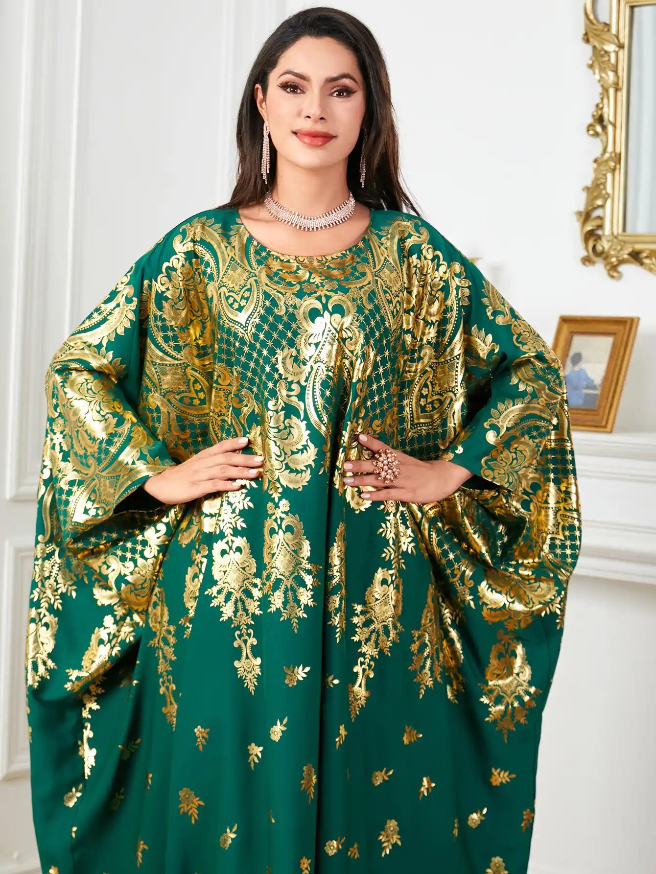 4036 Muslim Bat Sleeve Loose Gilded Muslim Dress