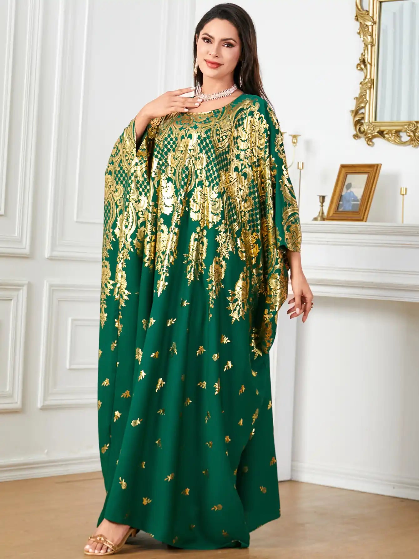 4036 Muslim Bat Sleeve Loose Gilded Muslim Dress