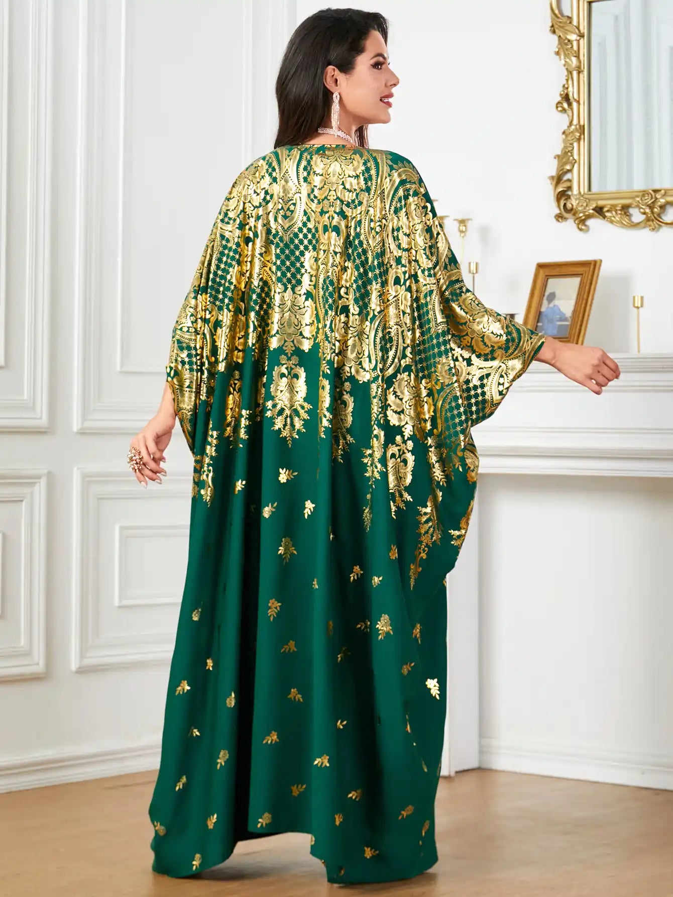4036 Muslim Bat Sleeve Loose Gilded Muslim Dress