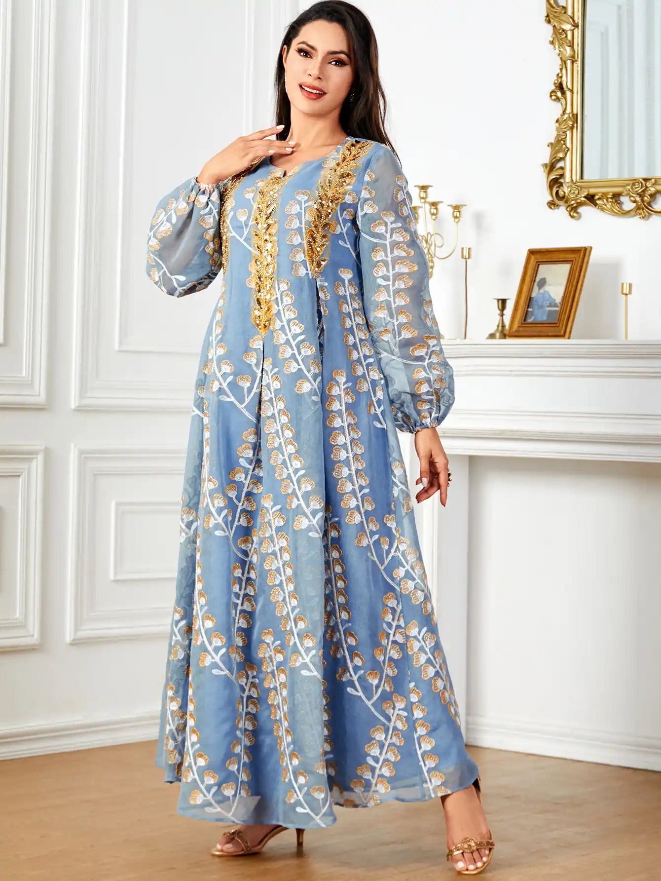 4039 Muslim Robe Dubai Sequin Embroidered Dress