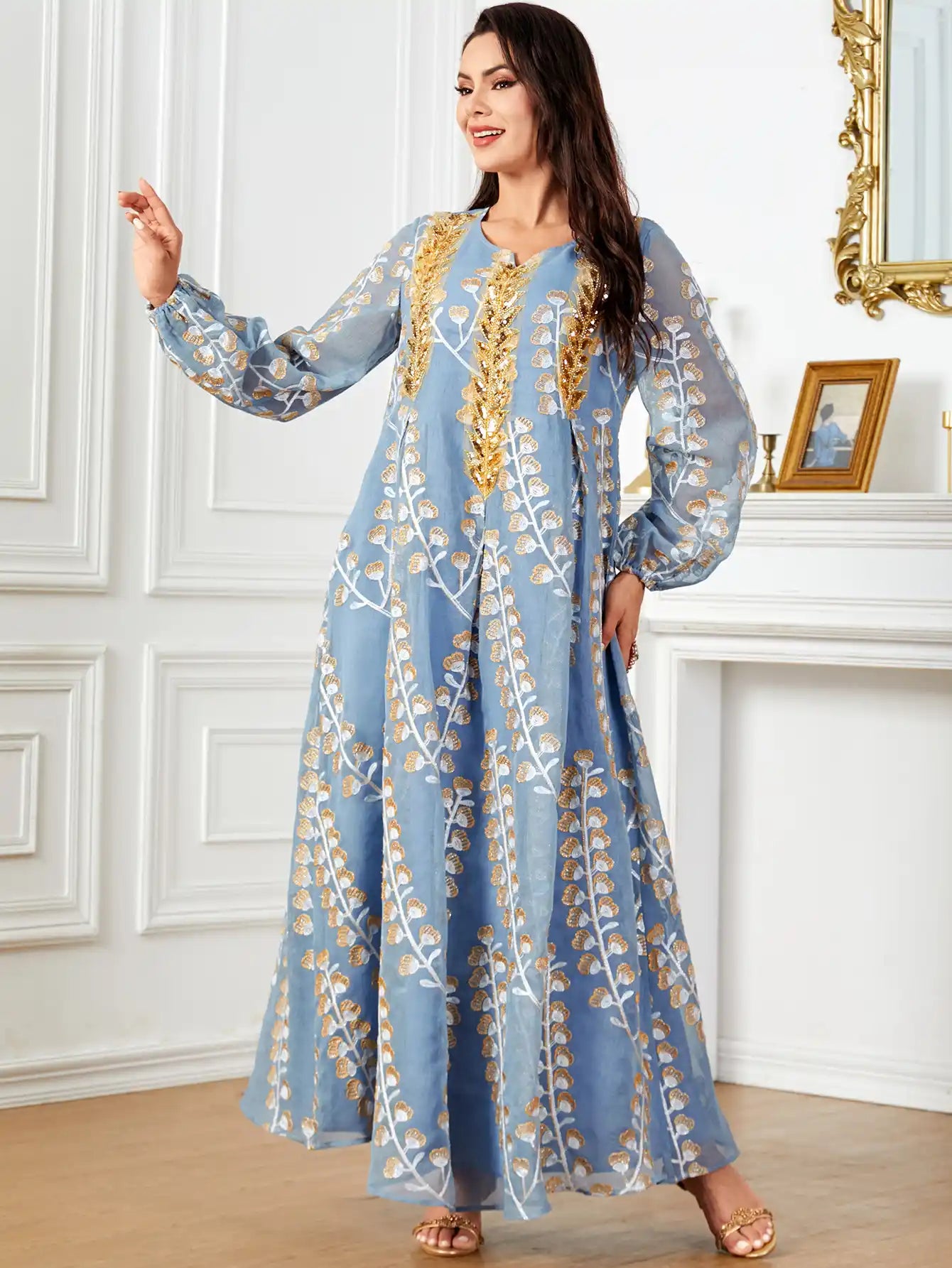 4039 Muslim Robe Dubai Sequin Embroidered Dress