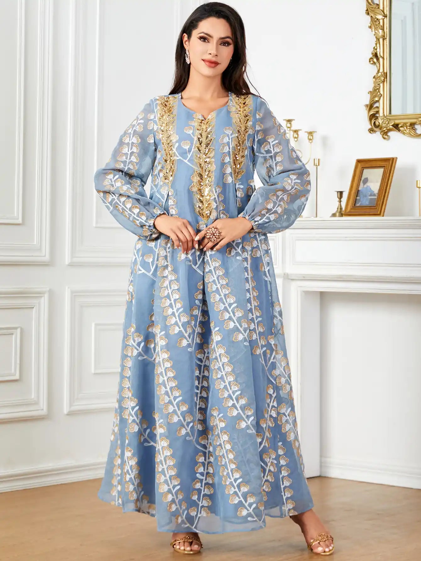 4039 Muslim Robe Dubai Sequin Embroidered Dress