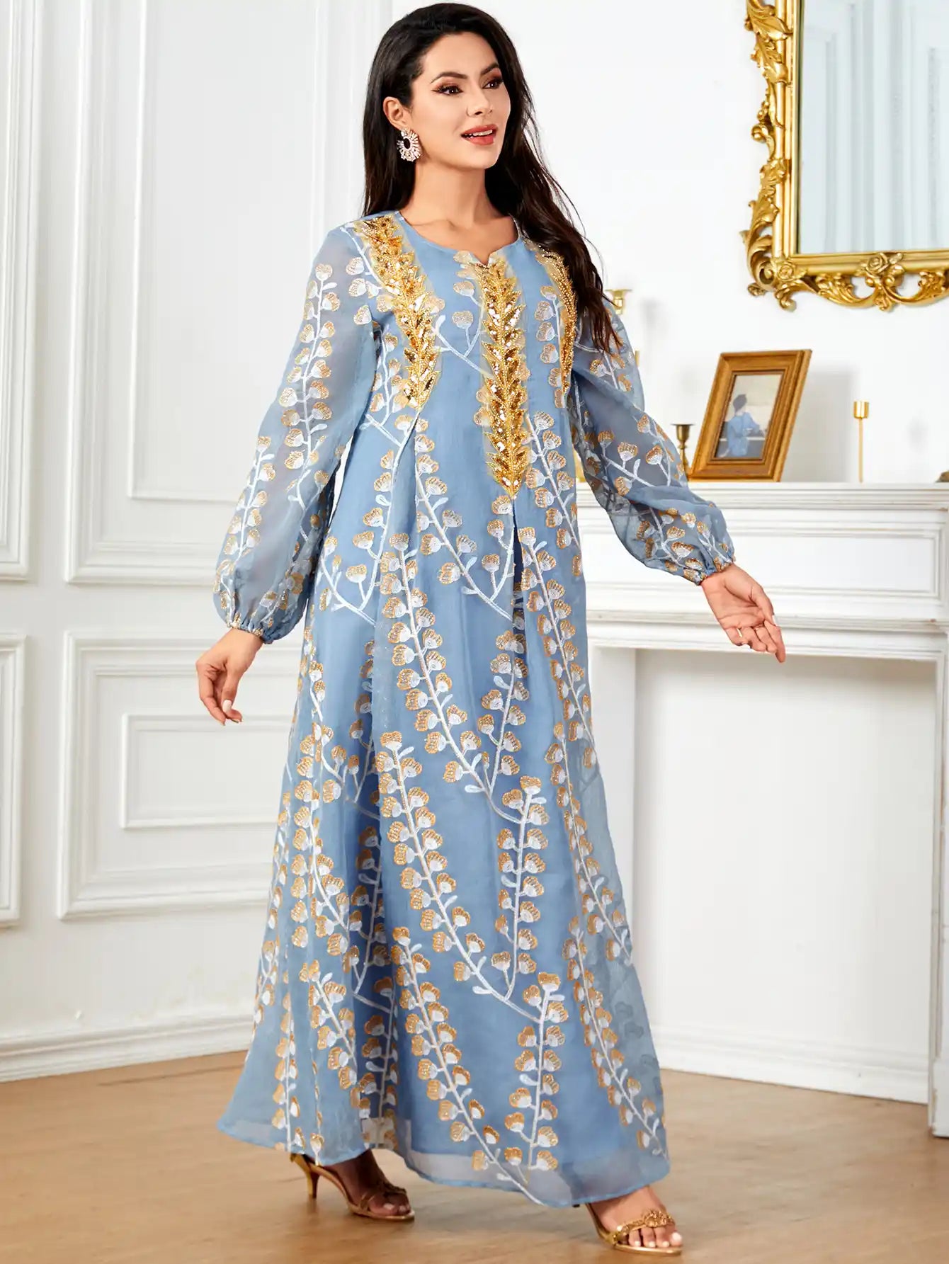 4039 Muslim Robe Dubai Sequin Embroidered Dress