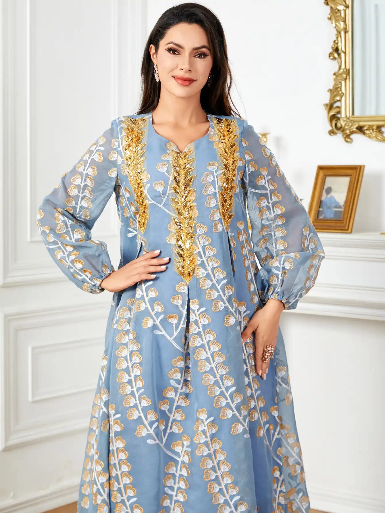 4039 Muslim Robe Dubai Sequin Embroidered Dress