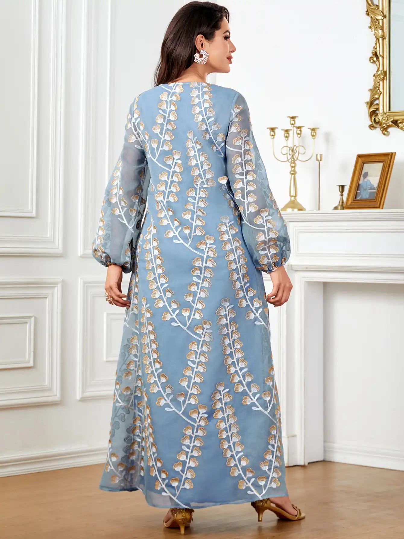 4039 Muslim Robe Dubai Sequin Embroidered Dress