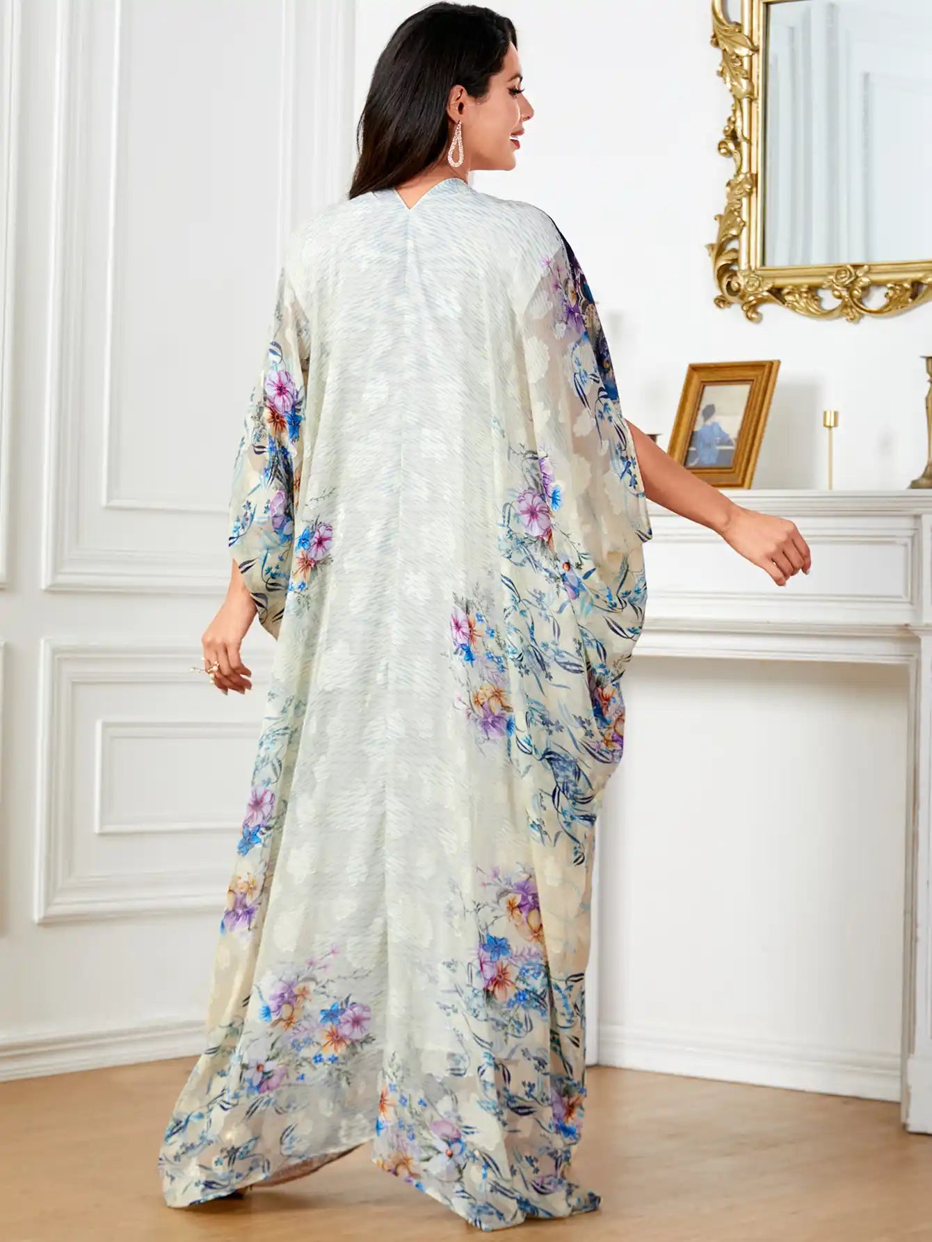 4053 Plus Size Women's Arab Robe Printed Bat Sleeve Dress