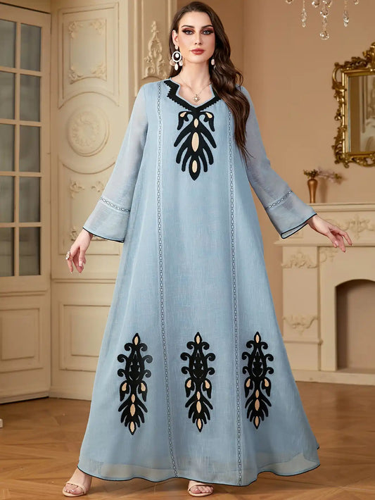 4091 Muslim Robe Embroidered Abayas Dress
