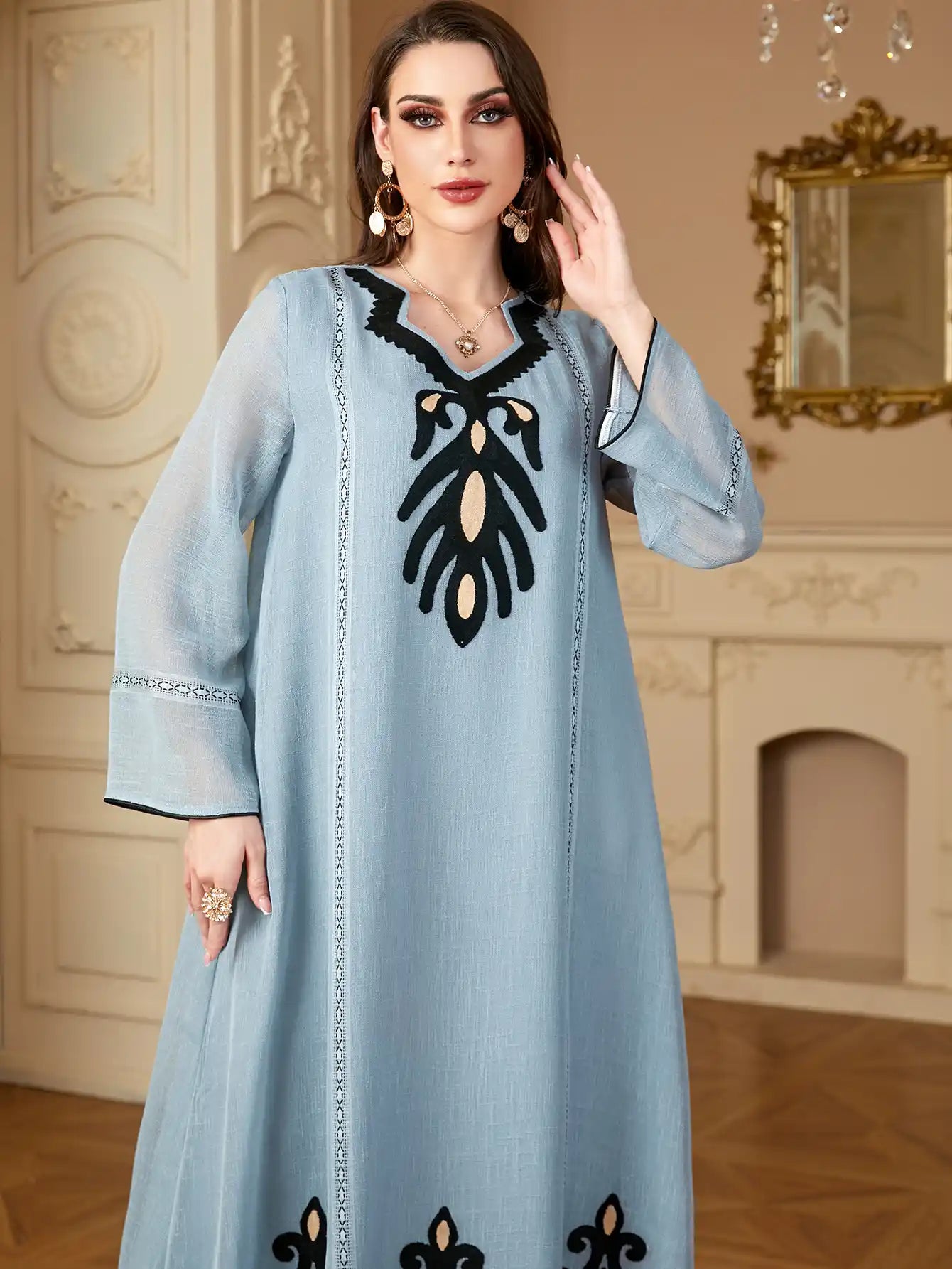 4091 Muslim Robe Embroidered Abayas Dress