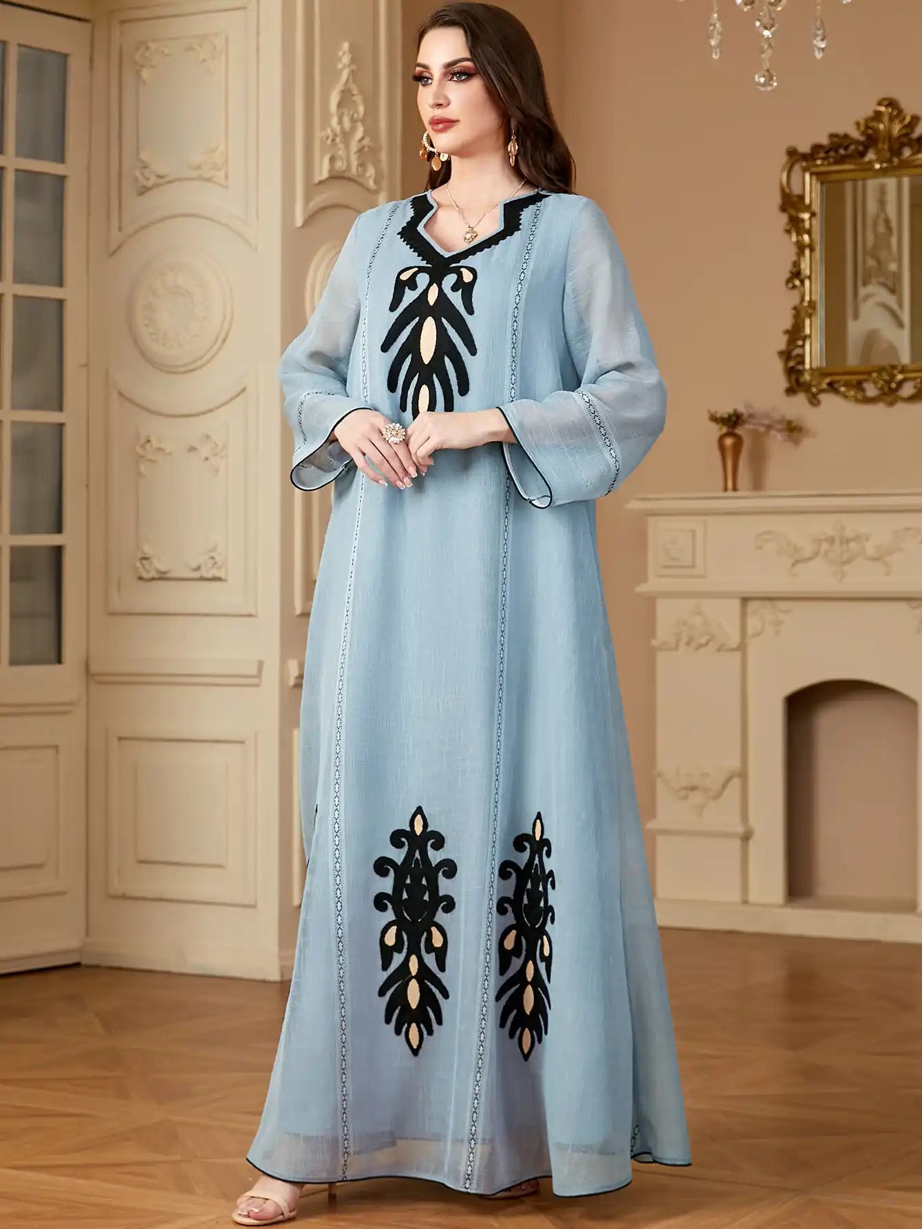 4091 Muslim Robe Embroidered Abayas Dress