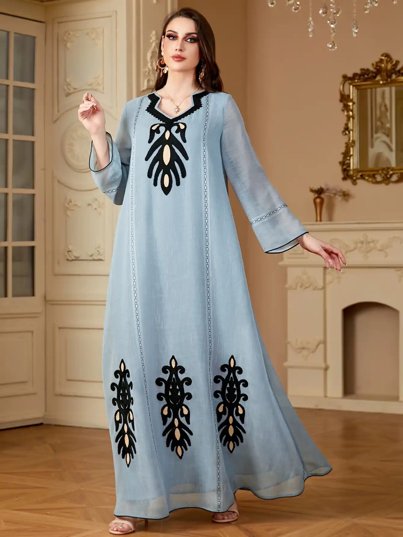 4091 Muslim Robe Embroidered Abayas Dress