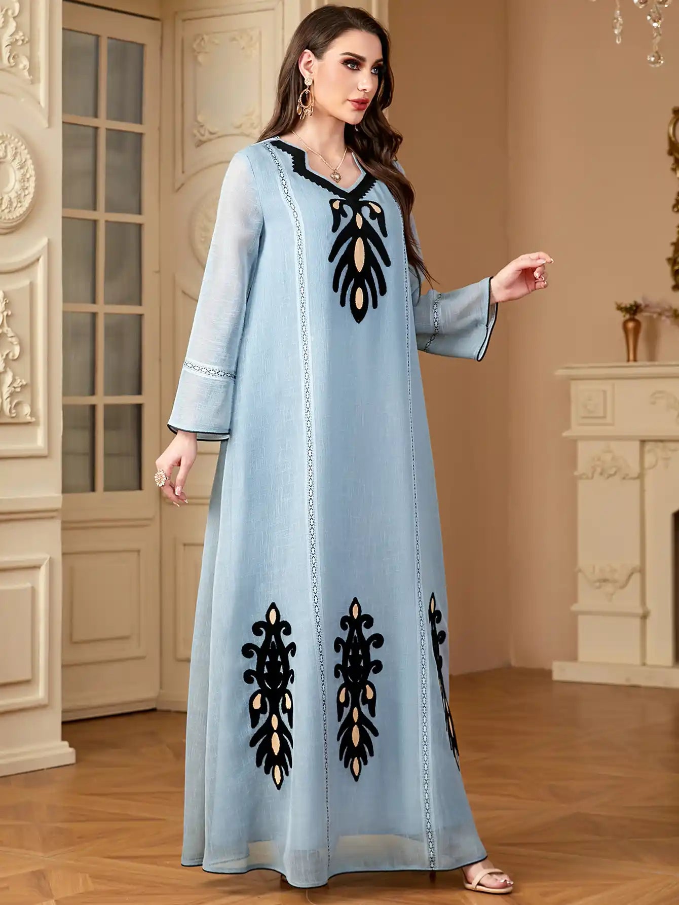 4091 Muslim Robe Embroidered Abayas Dress