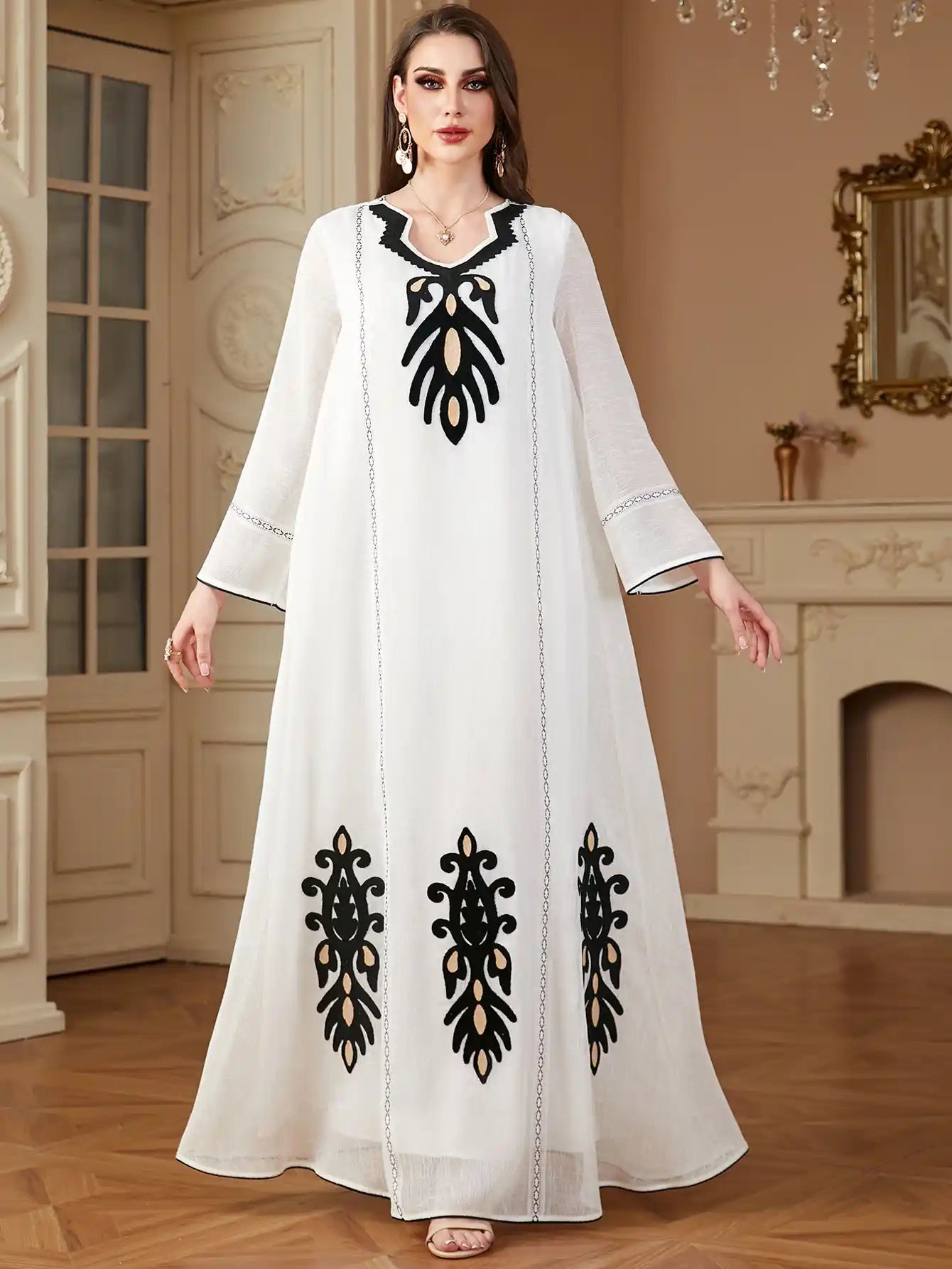 4091 Muslim Robe Embroidered Abayas Dress