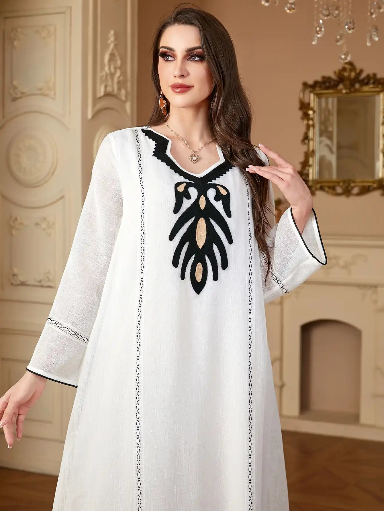 4091 Muslim Robe Embroidered Abayas Dress
