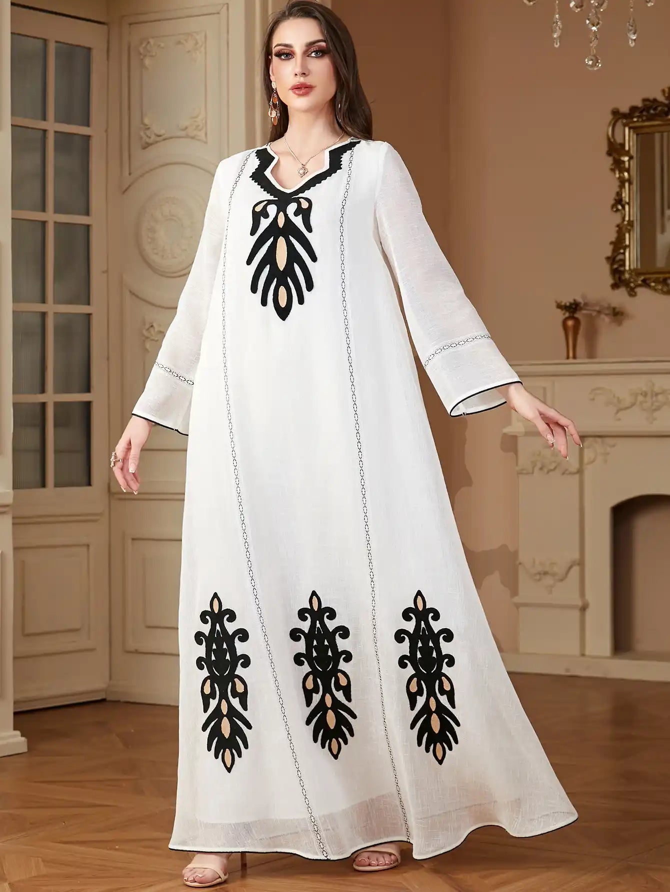 4091 Muslim Robe Embroidered Abayas Dress
