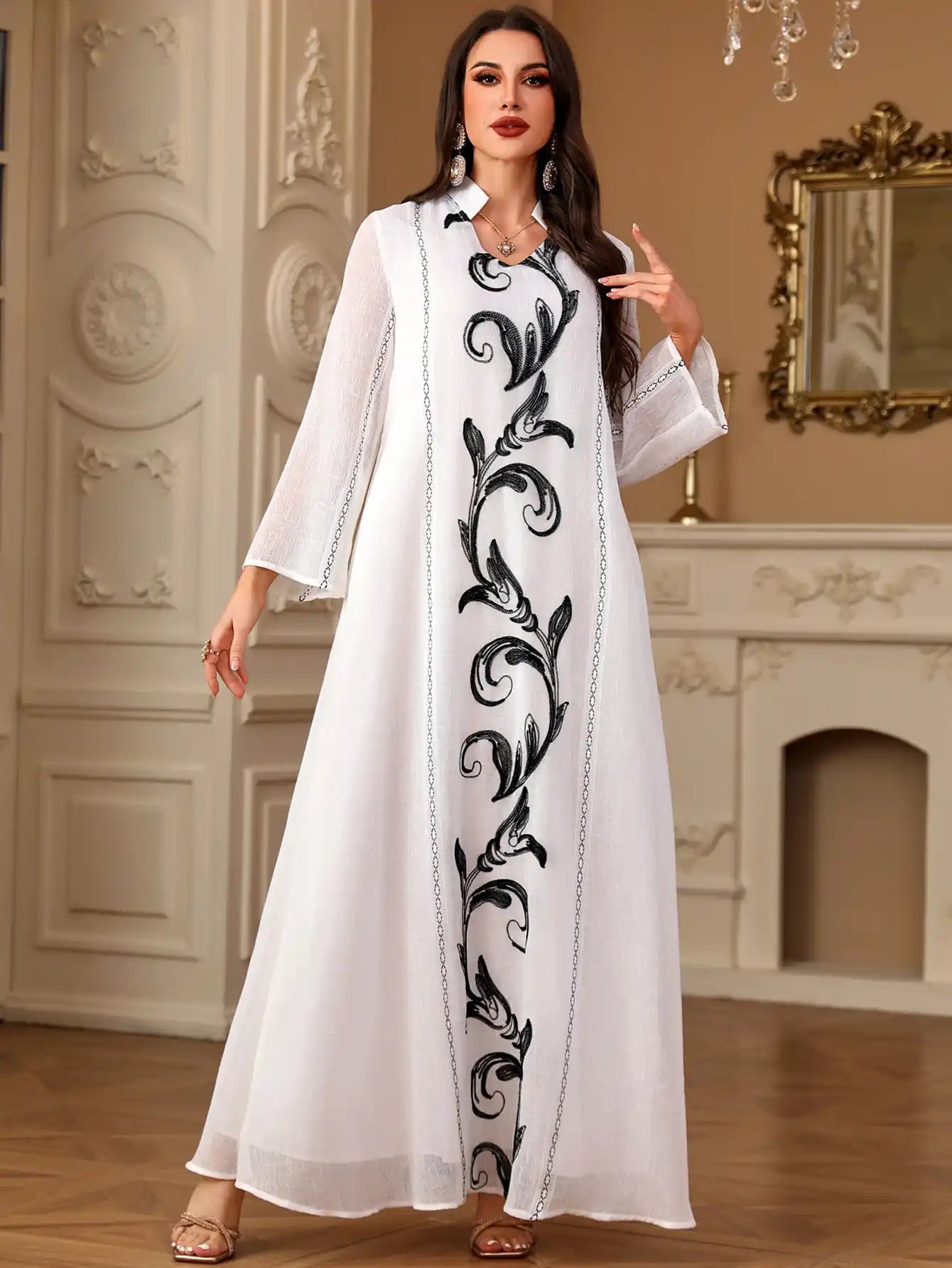 4096 Muslim Robe Embroidery Stitching Arabic Dress