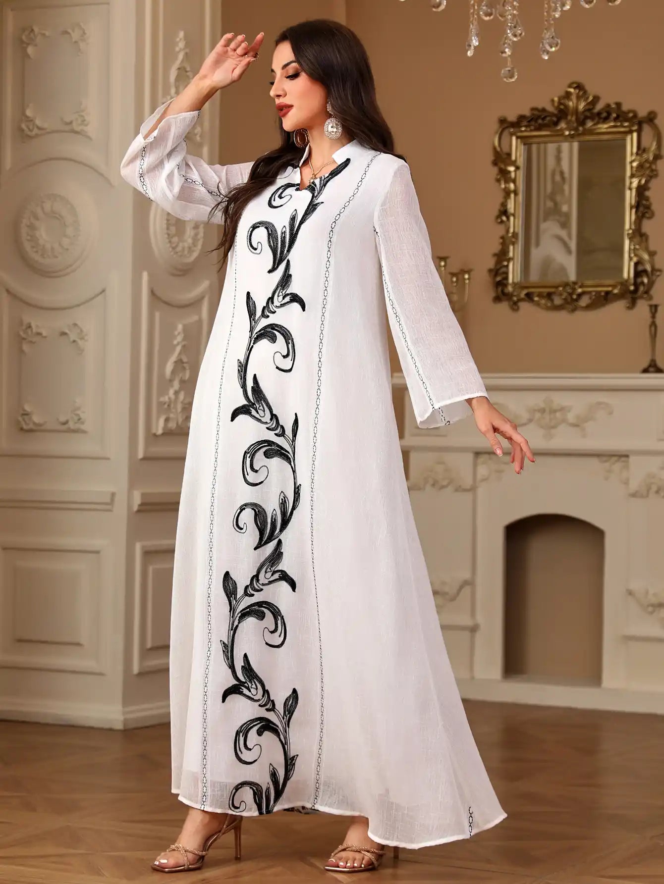 4096 Muslim Robe Embroidery Stitching Arabic Dress